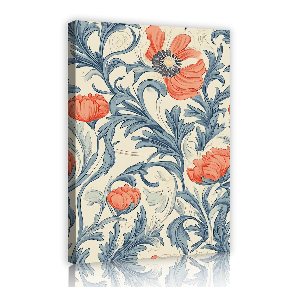 TOANGWALL Poppy Canvas Wall Art Anemone Poster Art Nouveau Pictures Retro Floral Vine Ornament Painting Artwork for Dining Room Guest Room Decor 80x120cm