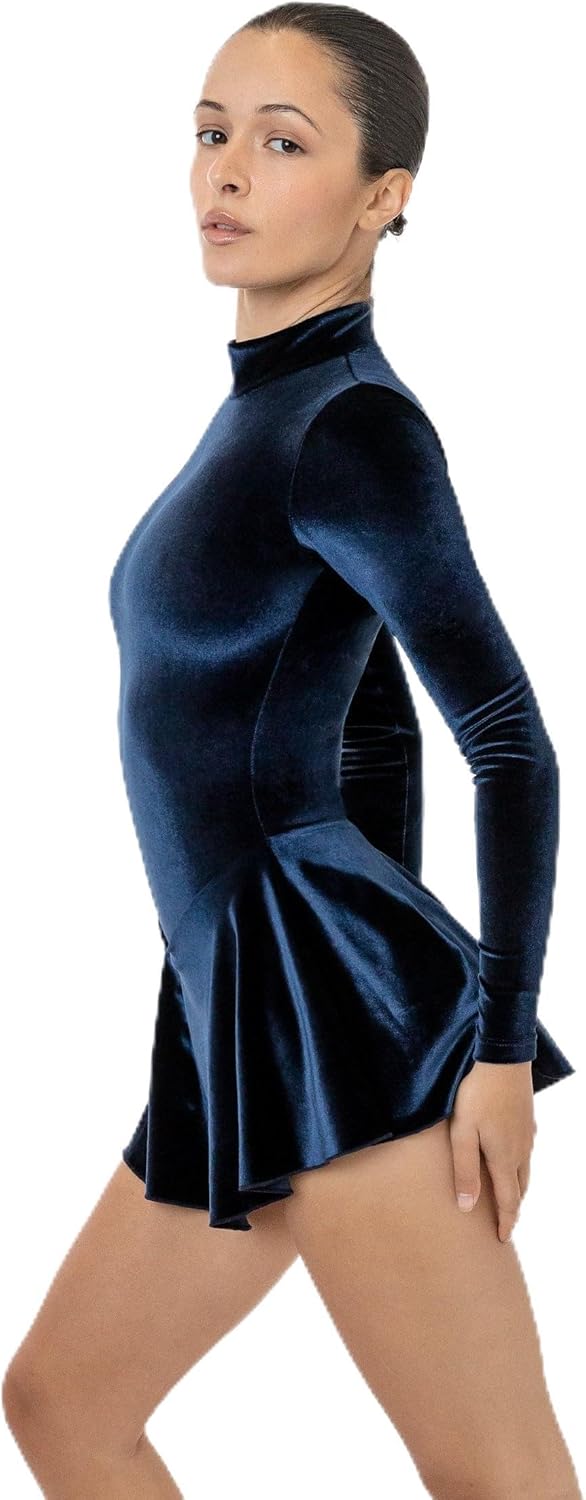 LOS ANGELES APPAREL Womens VVT410 - Velvet Long Sleeve Mockneck Skirted Leotard, Made in USA
