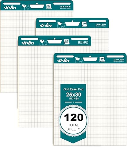 ViVin Almohadilla de caballete adhesivo de rejilla, 25 x 30 pulgadas, papel para profesores y estudiantes, papel de caballete autoadhesivo grande