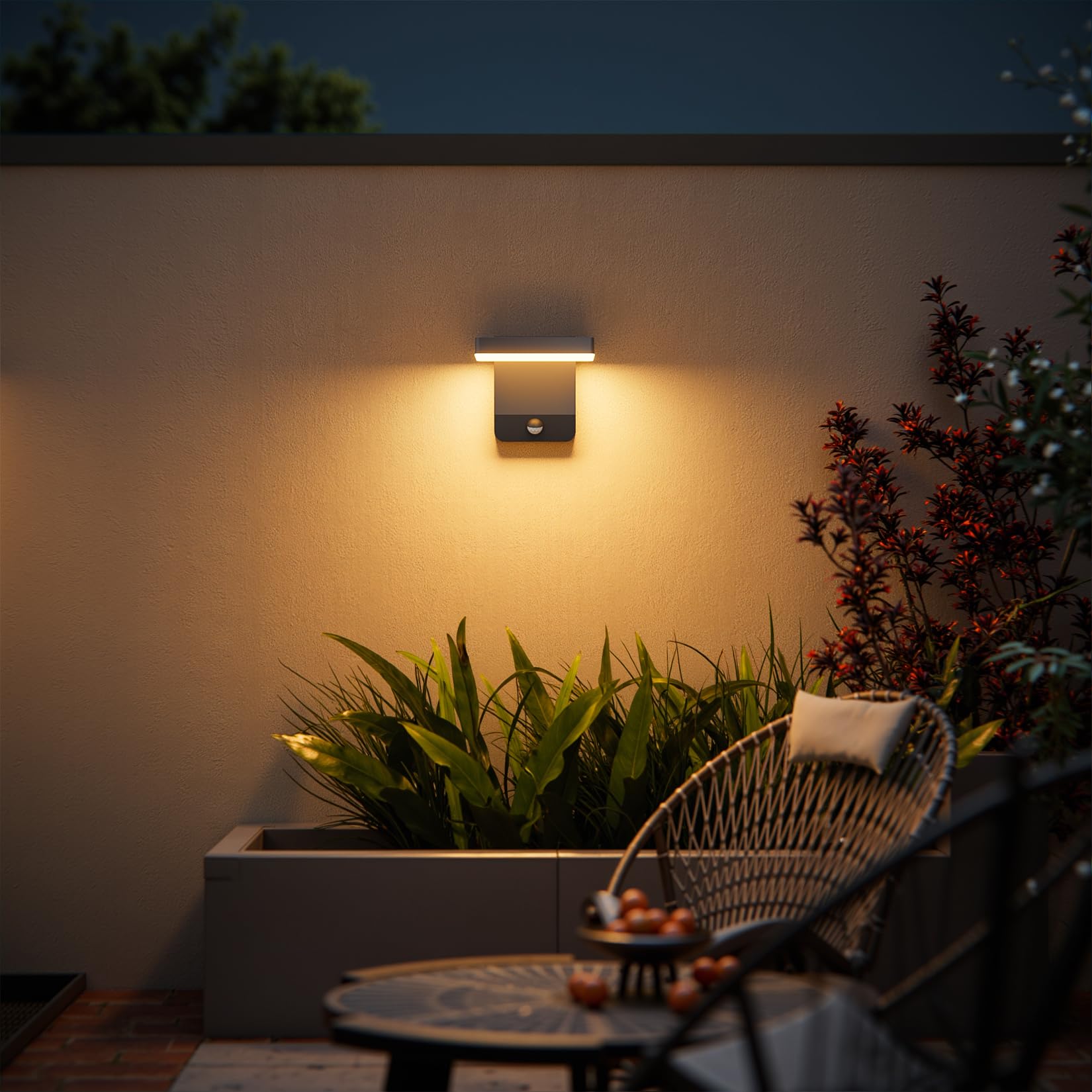 K-Bright 20W Aussenleuchte Mit Bewegungsmelder Anthrazit RAL 7016 | 3000K Warmes Licht aussenlampe mit bewegungsmelder, IP65 Waterproof Wandleuchte für Balkon, Garten, Garage, Wege und Haustür