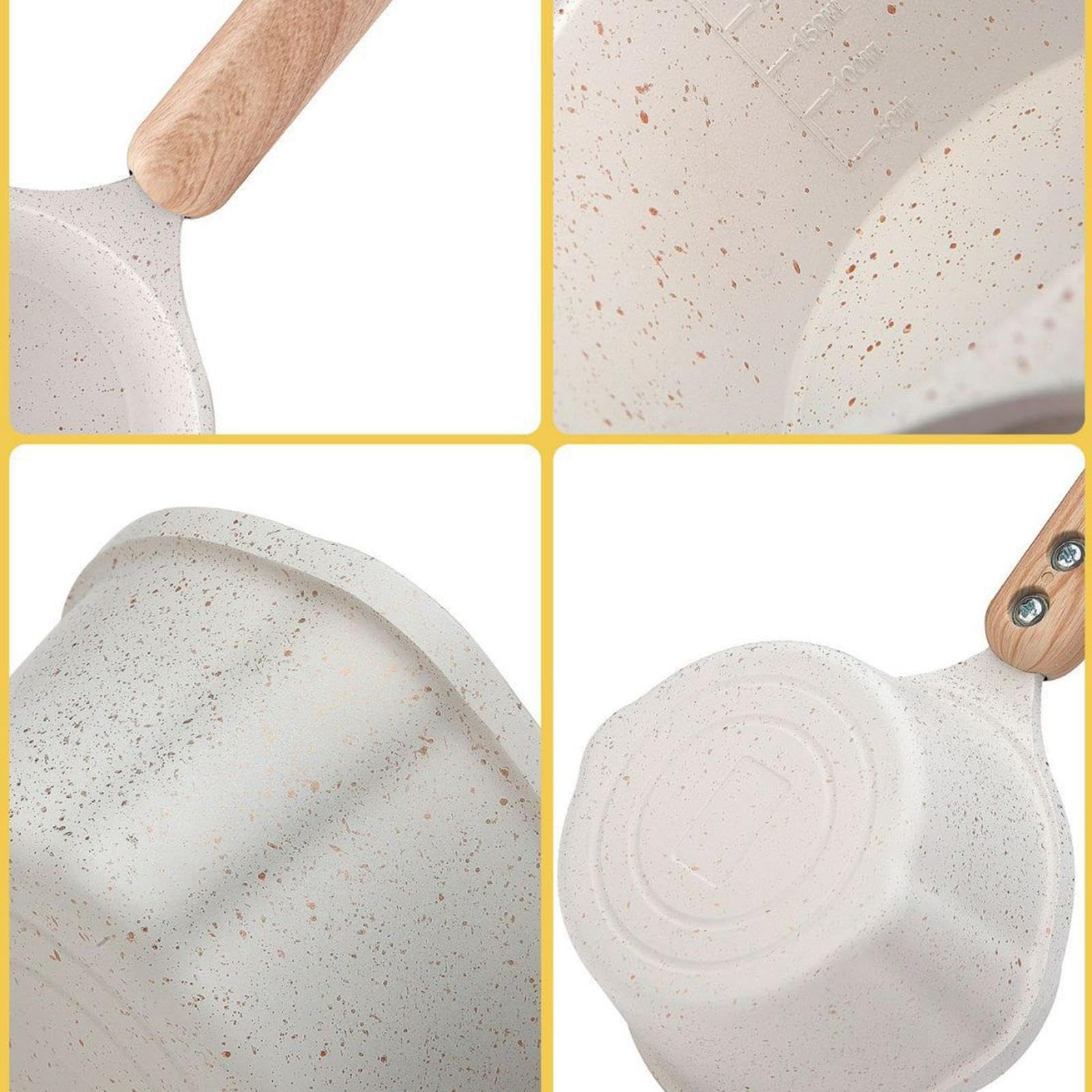 F Fityle Cacerola para de Leche de 280ml con Mango de Madera, Utensilios de Cocina pequeños, Calentador de Leche y café, Cacerola pequeña, Revestimiento, Blanco