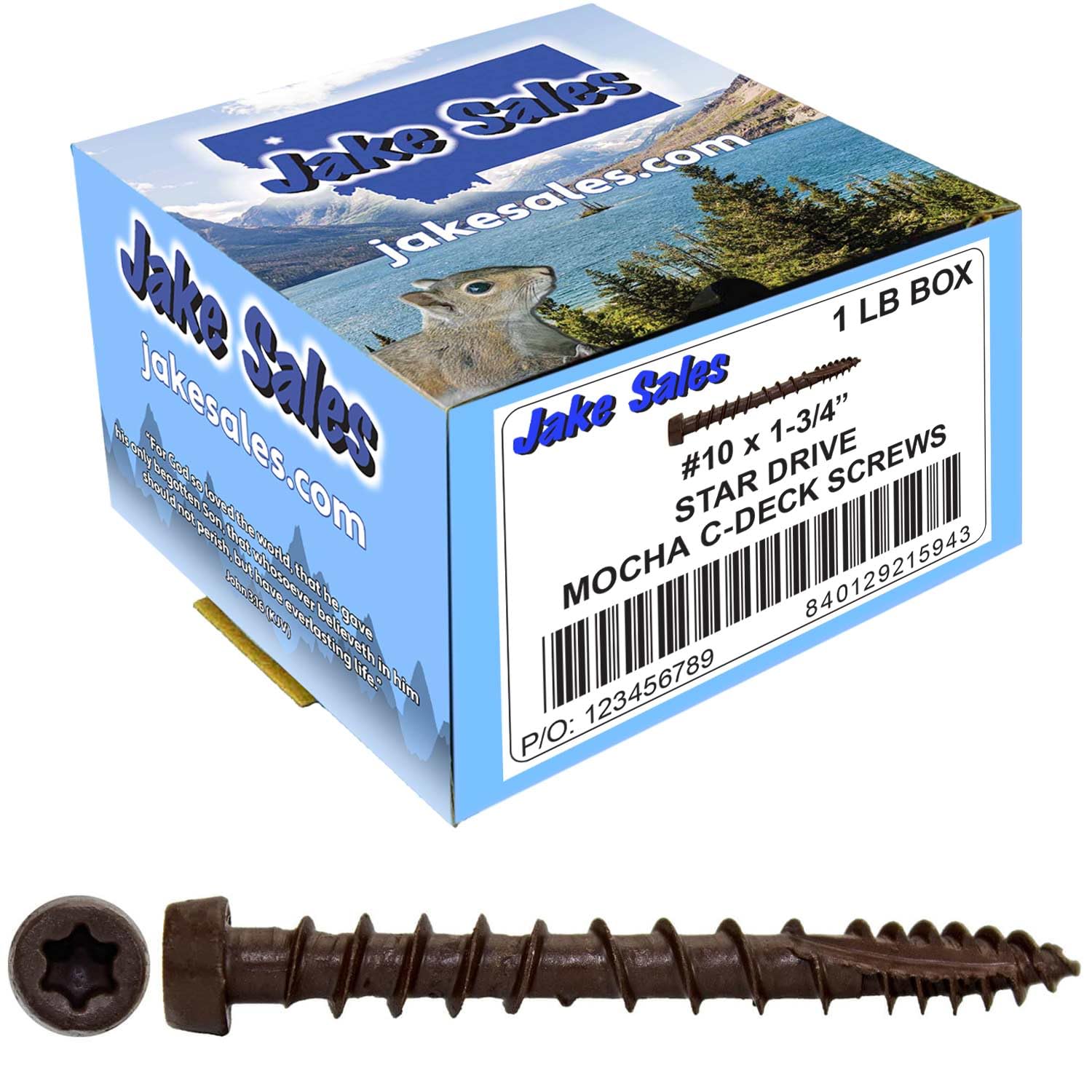 Jake Sales #10 x 1-3/4" Mocha Composite Decking Exterior Coated Wood Screw Torx/Star Drive Head - AQC Lumber Compatible (1 Pound ~130 Screws)