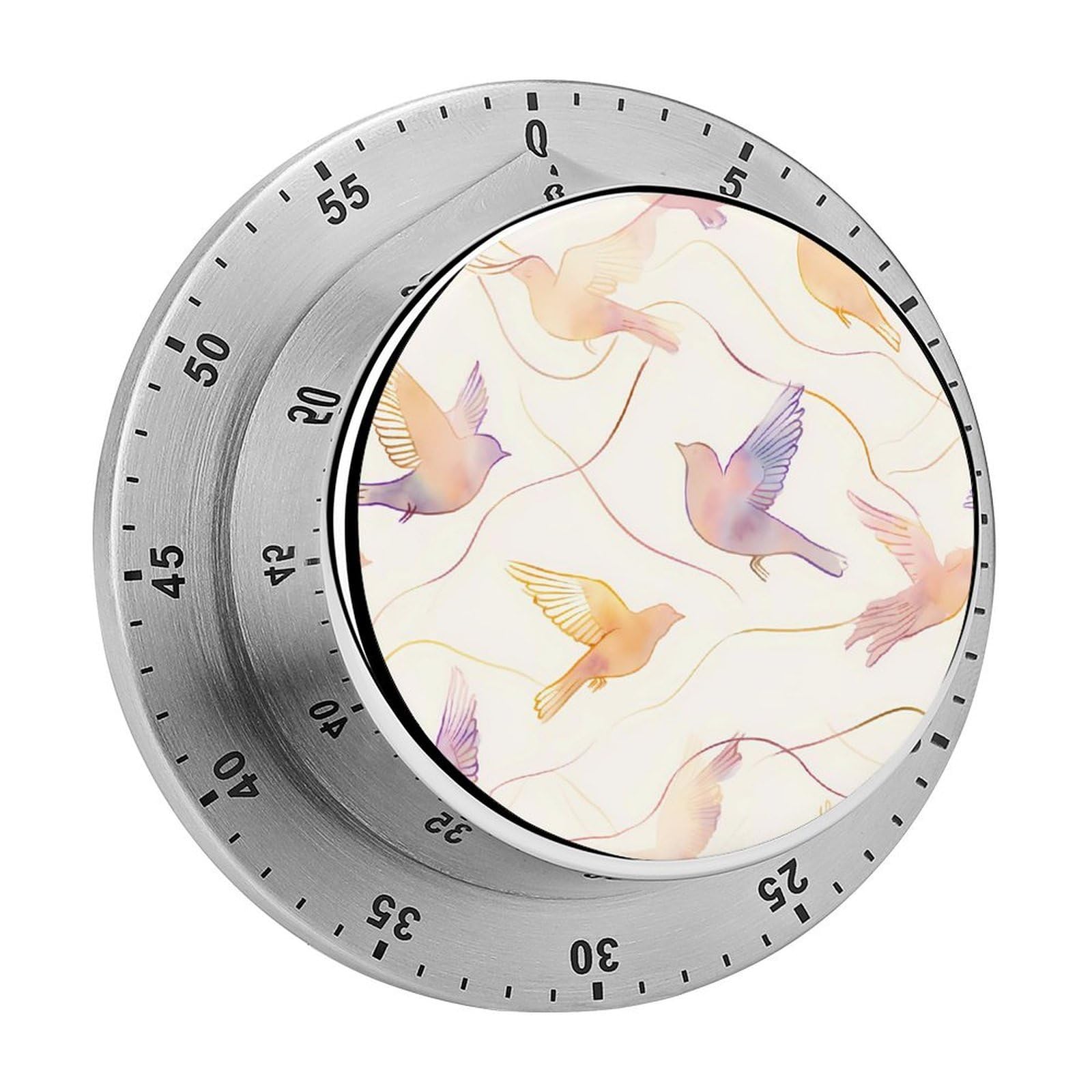 Watercolor Birds Abstract Minimalism Mechanical Timer with Alarm for Kitchen Cooking Productivity Stainless Steel Timers