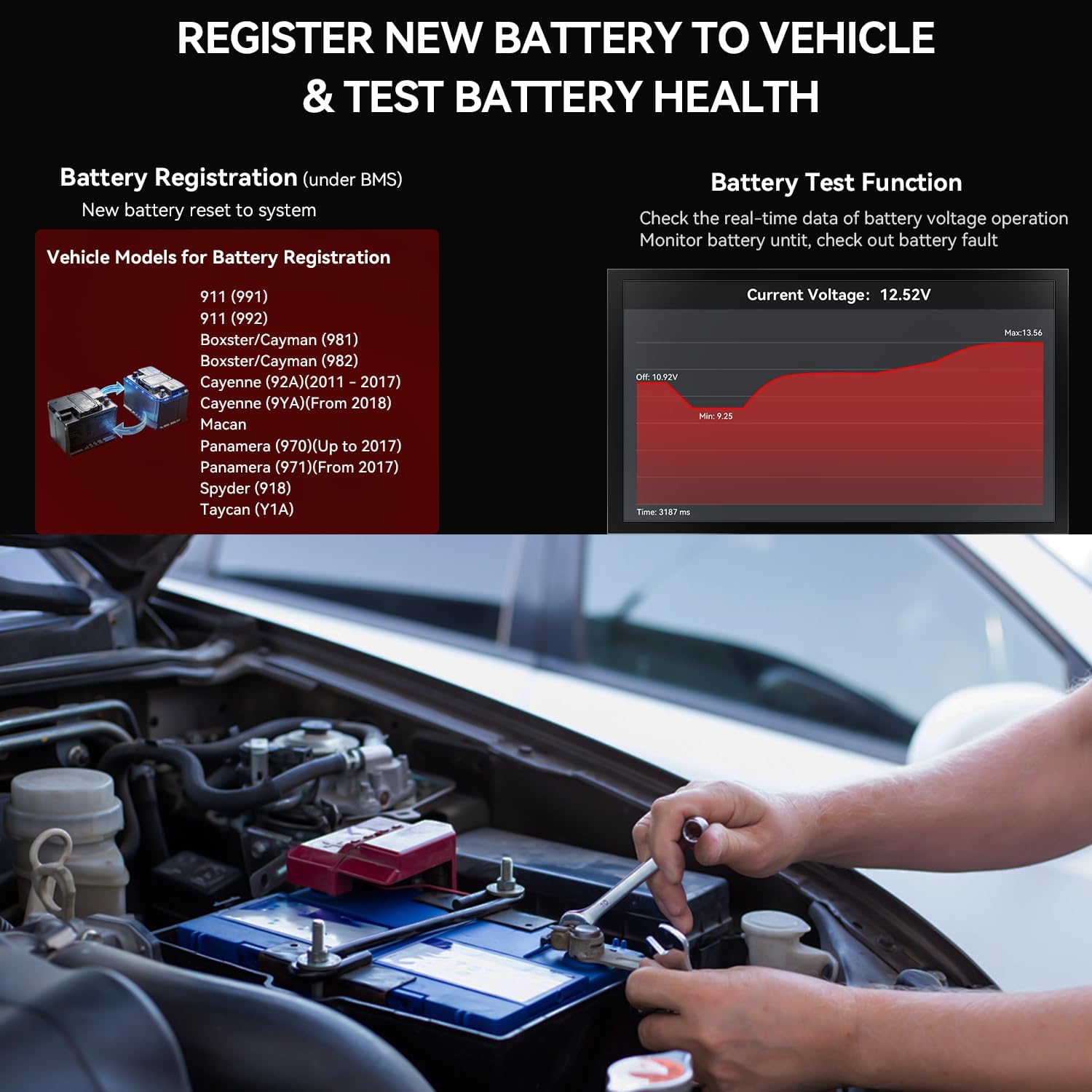 iCarsoft POR V4.0 Bidirectional Diagnostic Tool for Porsche + 2 Extra Car Brands, OBD2 Scanner with 1333 Test Items/ 26 Services (177 Subservices)/ 66 Extra Services/Battery Registration-Free Update