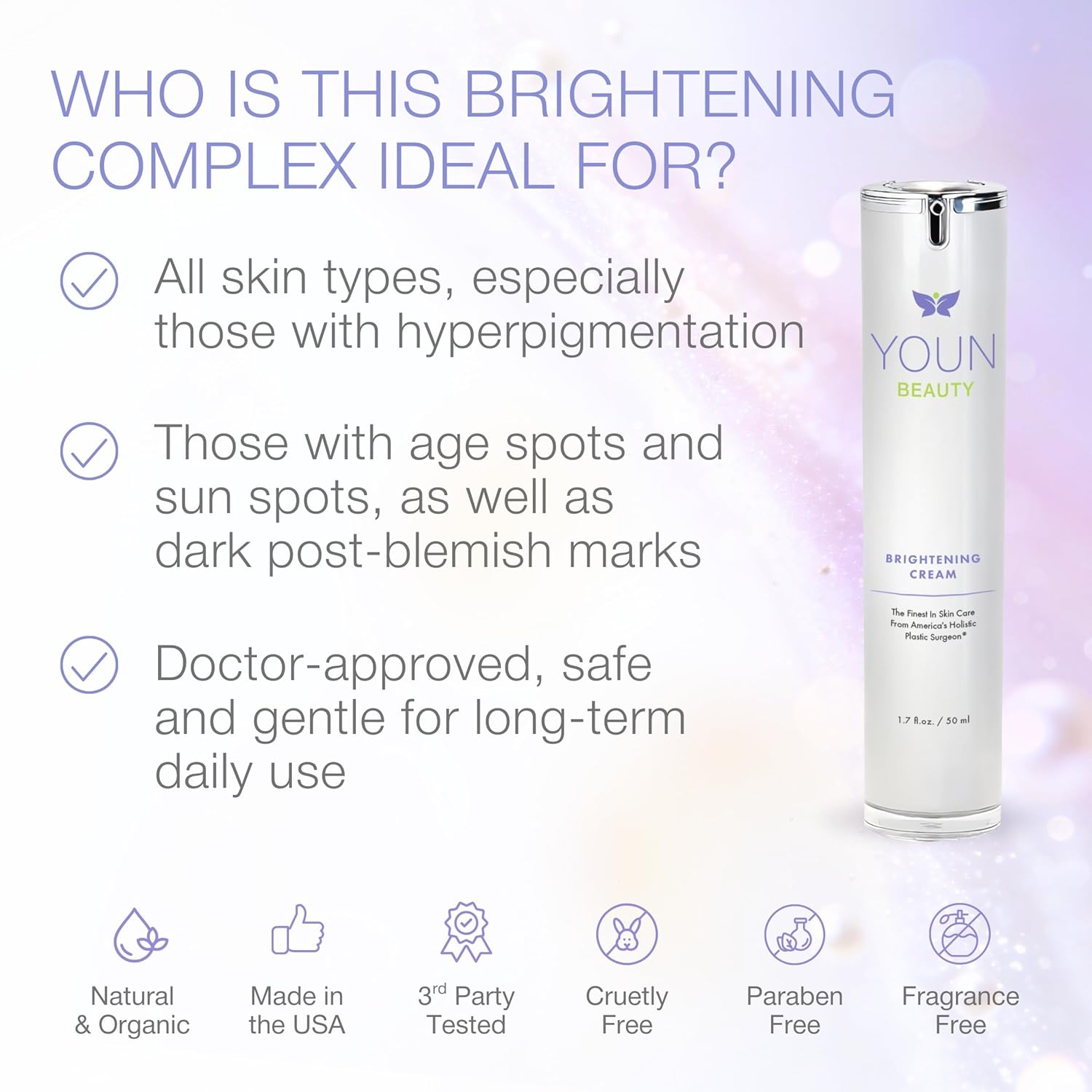 YOUN Beauty Brightening Cream with Kojic Acid, Glycolic Acid & Licorice Extract, 50ml – Hydroquinone-Free Cream for Face, Neck & Décolleté - Image 3