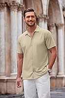 Vista 3 de COOFANDY Camisa casual con botones para hombre, manga corta, sin arrugas, camisa de verano