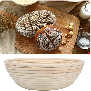 Round Bread Banneton Proofing Basket, Bread Bowls Handmade Rattan Bread Baskets Bread Proofing Basket Banneton Basket Proving Baskets for Bread Handicraft