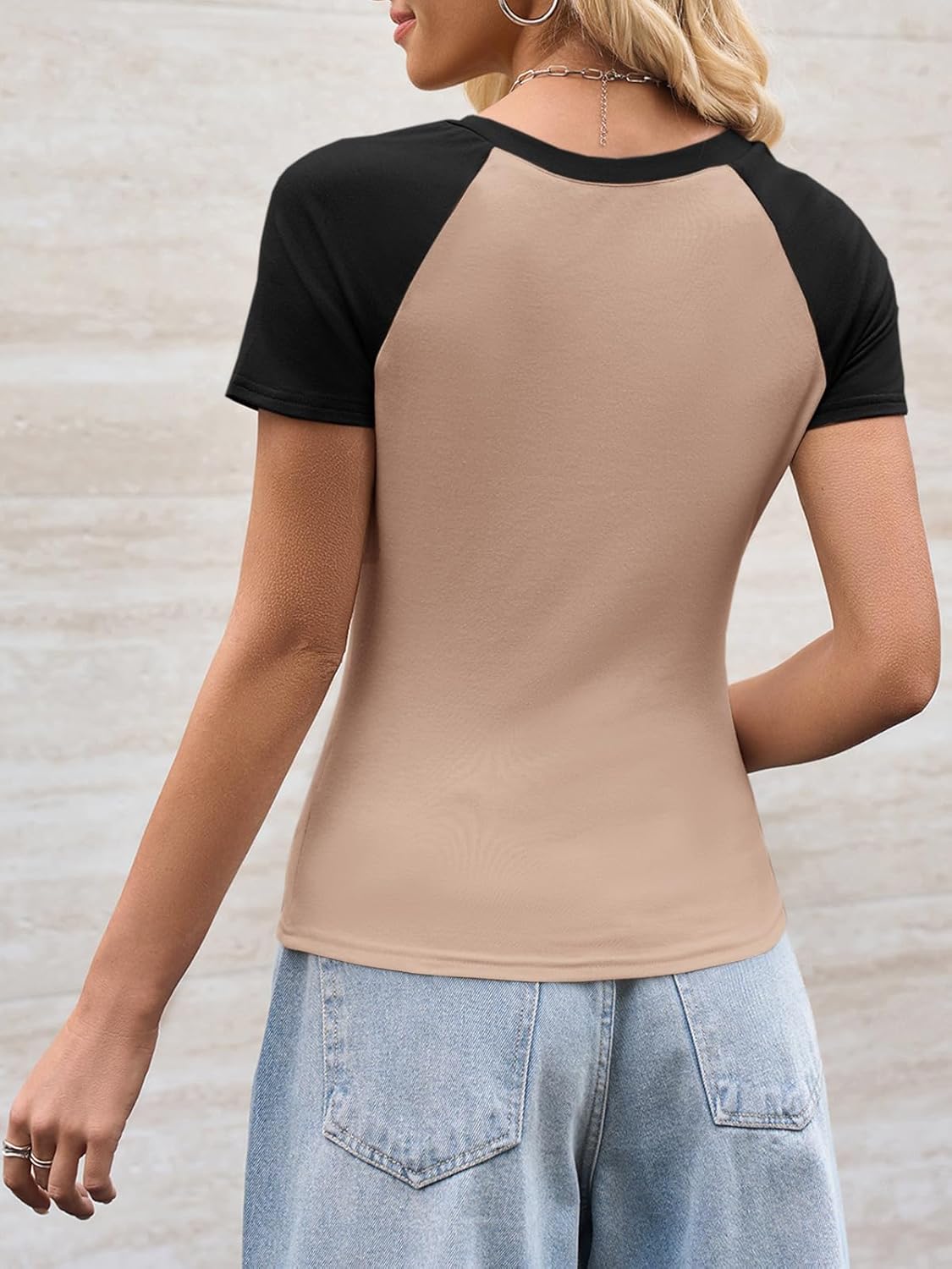 Imily Bela Womens Summer Short Sleeve T Shirts Slim Fitted Raglan Color Block Crop Tops 2025 Basic Casual Y2k Stretchy Tee - Image 4