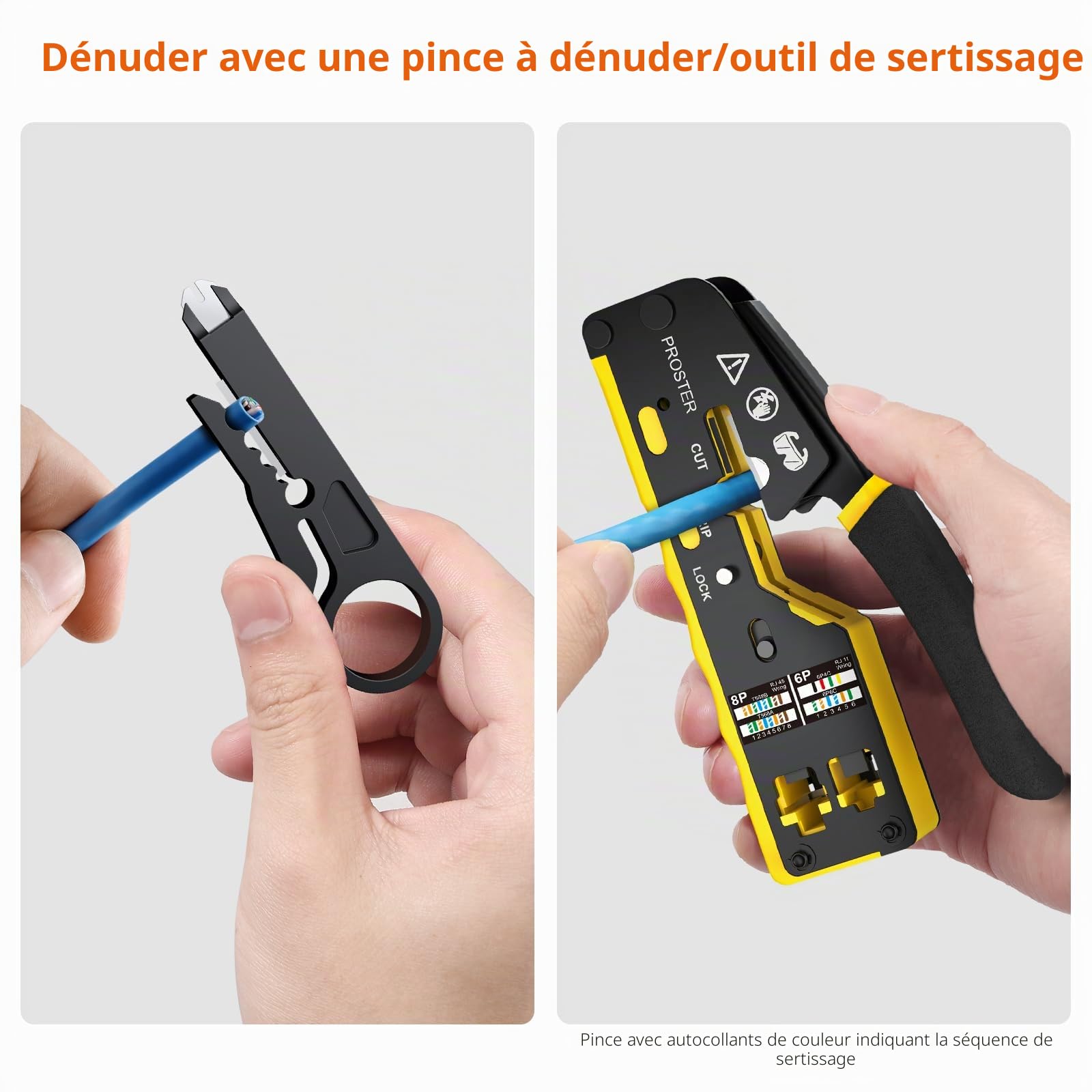 Proster Pince À Sertir RJ45 RJ11 Traversante Cat6 avec Testeur Câble Ethernet – Kit Pince Réseau Professionnel, Outil de Sertissage RJ45 Pass Through pour Installation Réseau et Téléphonique | Kit Pince Réseau Professionnel avec 50 Connecteur CAT6, pour I