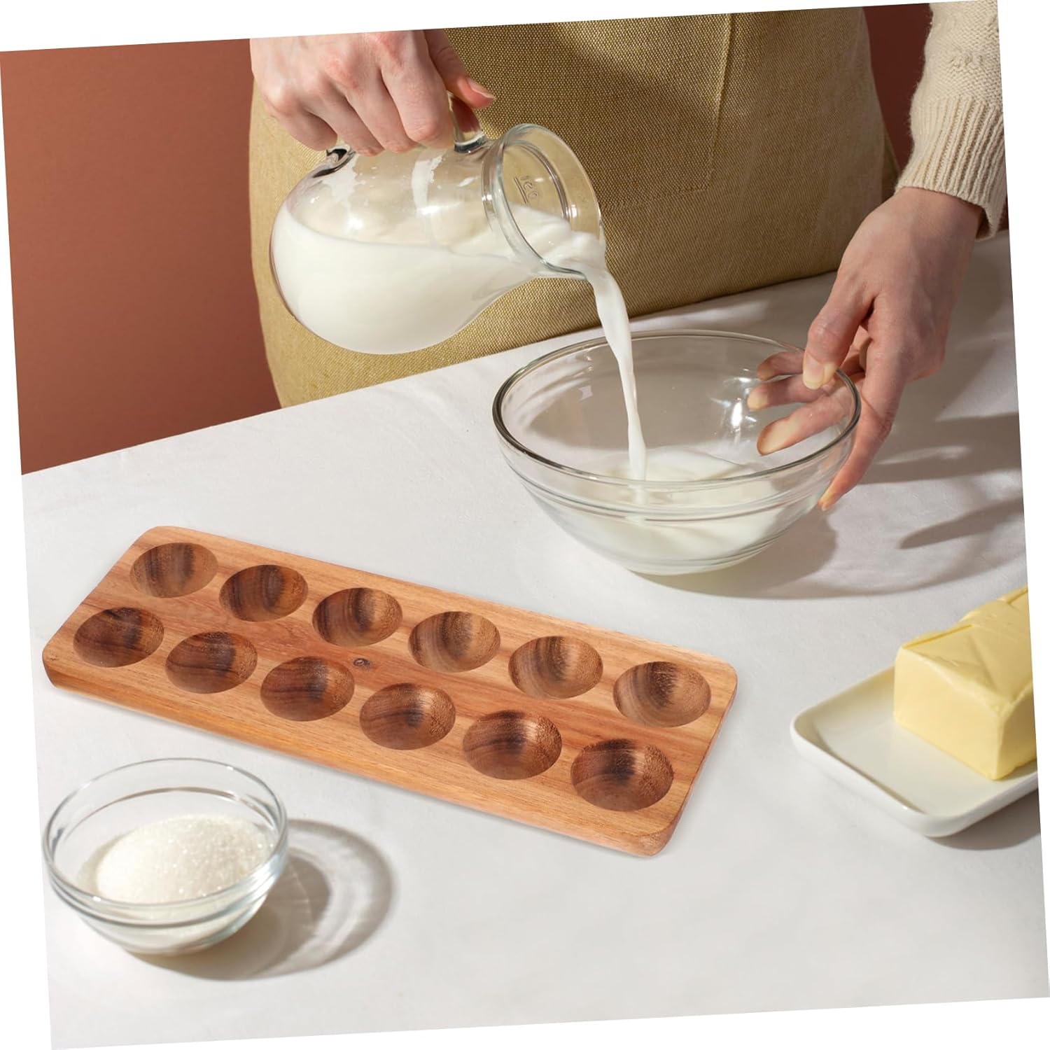 IMIKEYA Wooden Egg Holder Slots Penguin Egg Tray for Countertop and Refrigerator Chicken Storage Rack Elegant Design