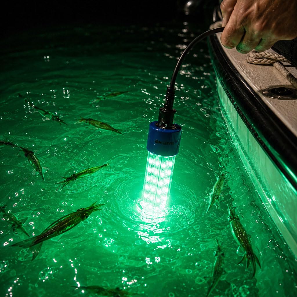 AKAMI LED UNDERWATER FISHING LIGHT Lampada a LED per Pesca Calamari e Seppie - Luce di profondità a Luce Verde o Bianca - Pesca Notturna dalla Barca FINO A 100mt