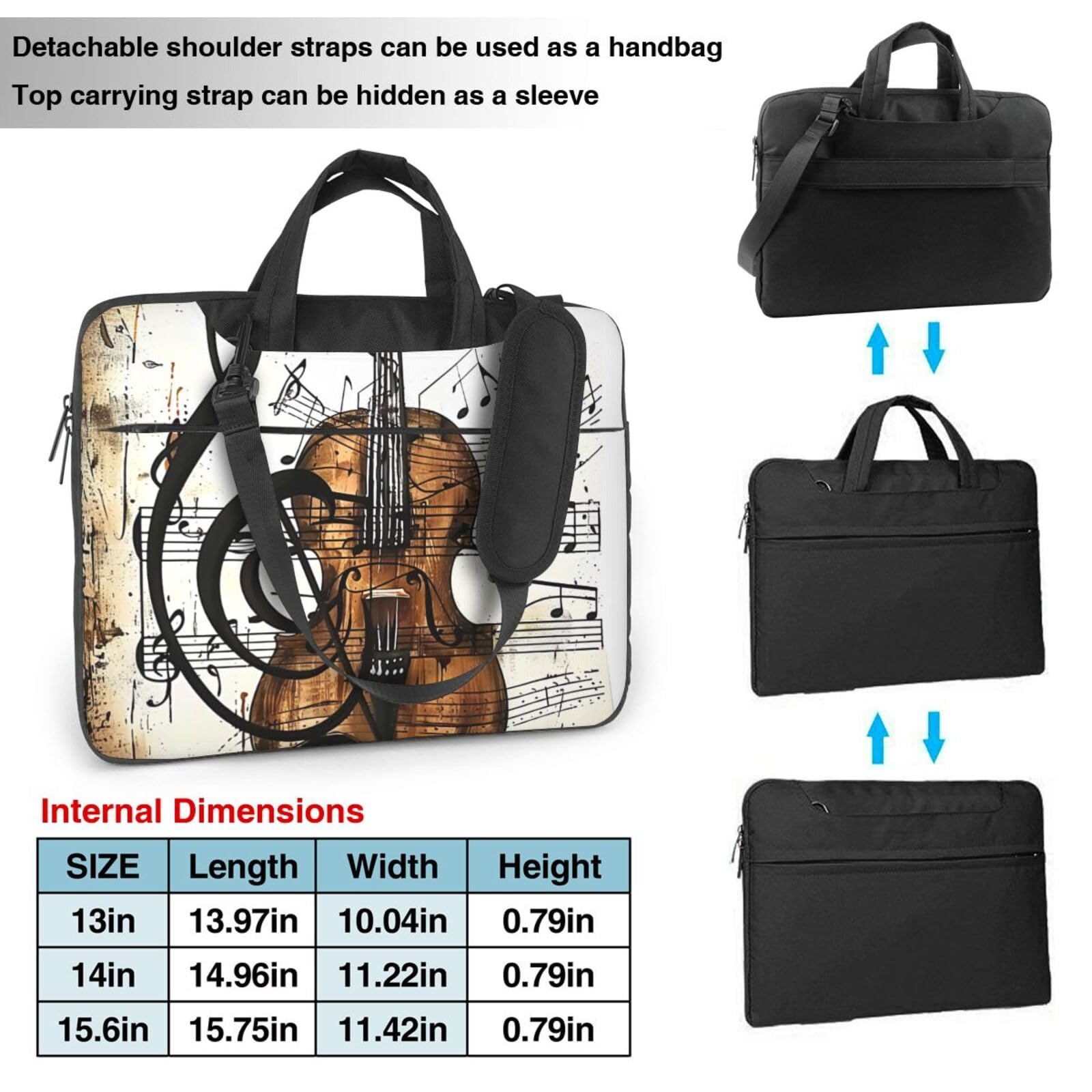 JCVOTREL Music Print Laptop Tote Bag Laptop Carrying Case Travel Bag Business Computer Bag Work Bag for Men Women, black, 15.6 inch