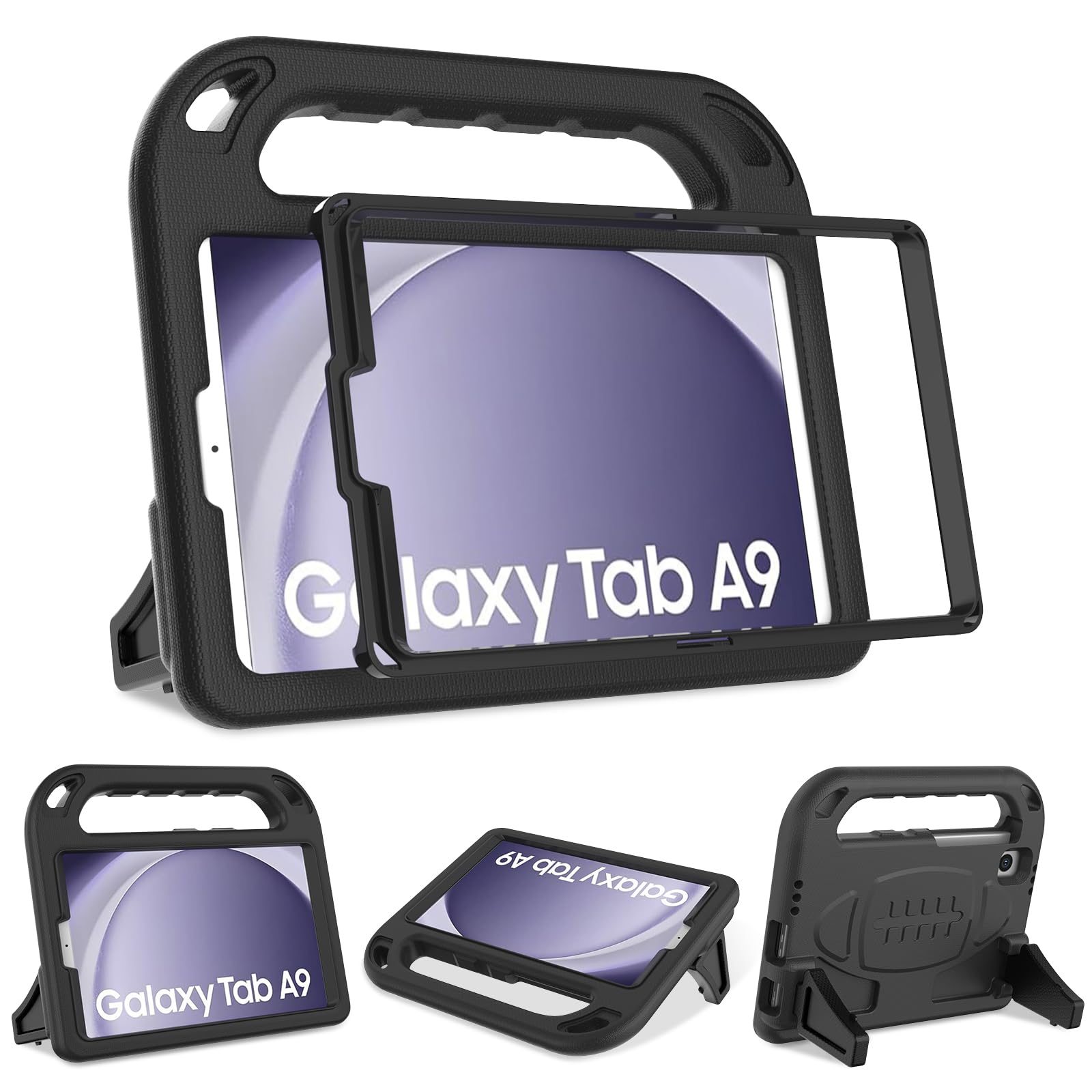 SINSOKids Case for Samsung Galaxy Tab A9 8.7 inch 2023, Galaxy Tab A7 Lite Built in Screen Protector, Shockproof Handle Stand Kids Case for Samsung Galaxy Tab A9 2023&Tab A7 Lite 2021, Black