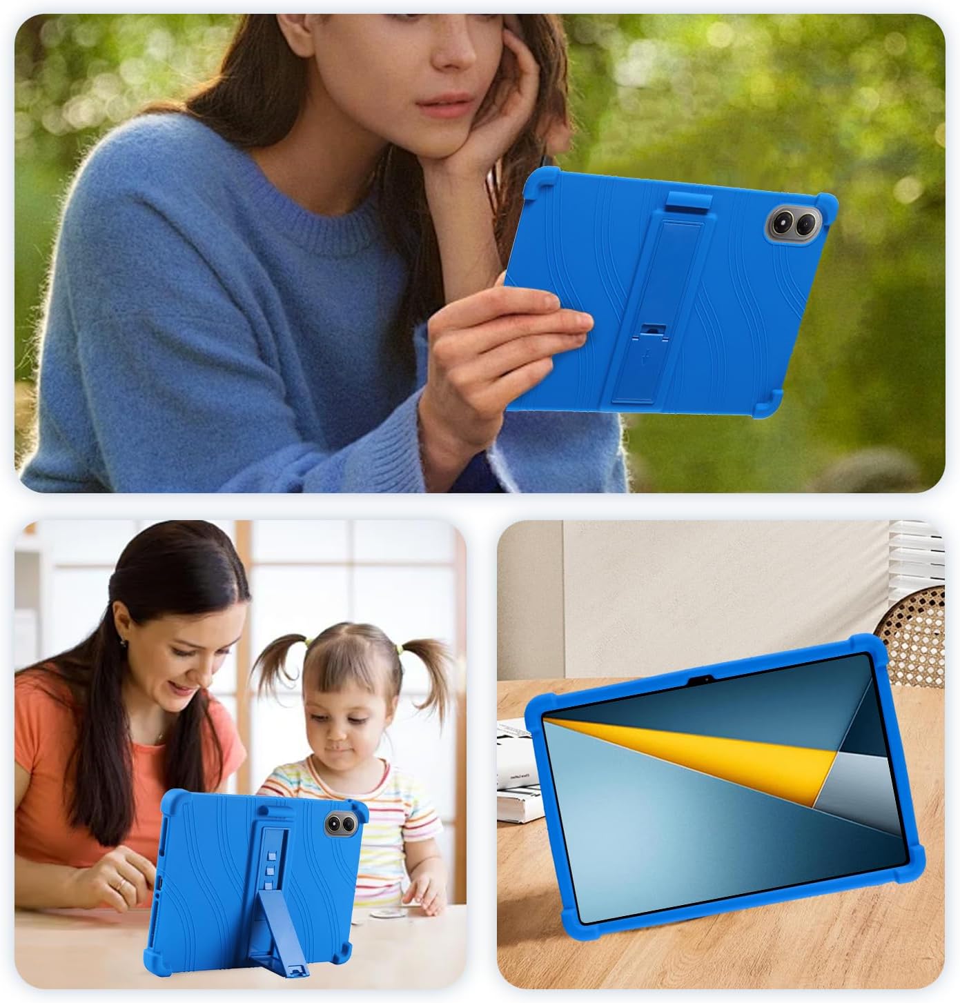 Case for Xiaomi Poco Pad M1 12.1-Inch Tablet – Shockproof Silicone Protective Cover with Kickstand, Drop-Resistant Business Style (Blue)