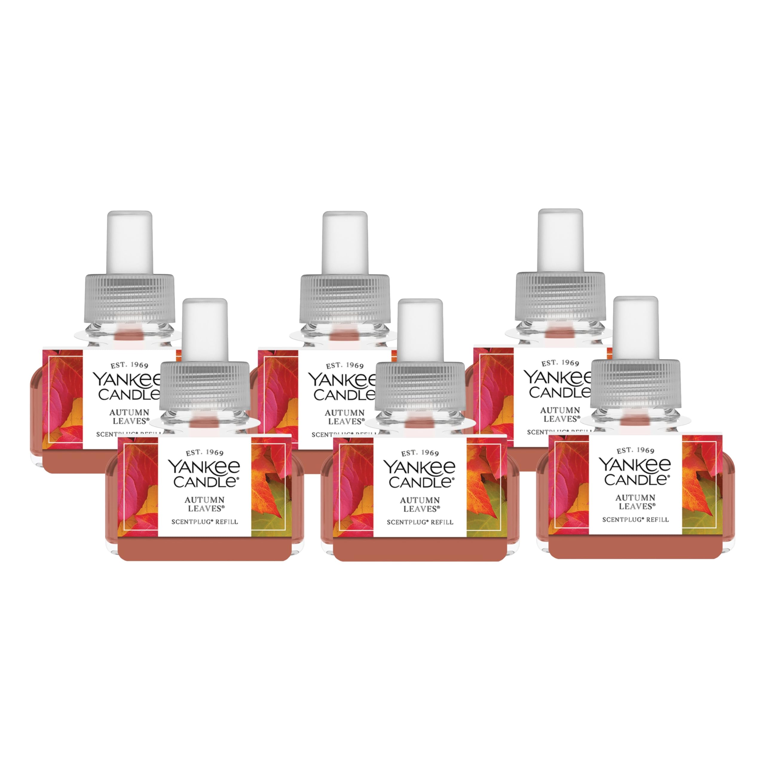 Yankee Candle ScentPlug Refill for Plug in Air Fresheners, Scented Oil Refills, Long Lasting Home Fragrance, Autumn Leaves (Pack of 6)