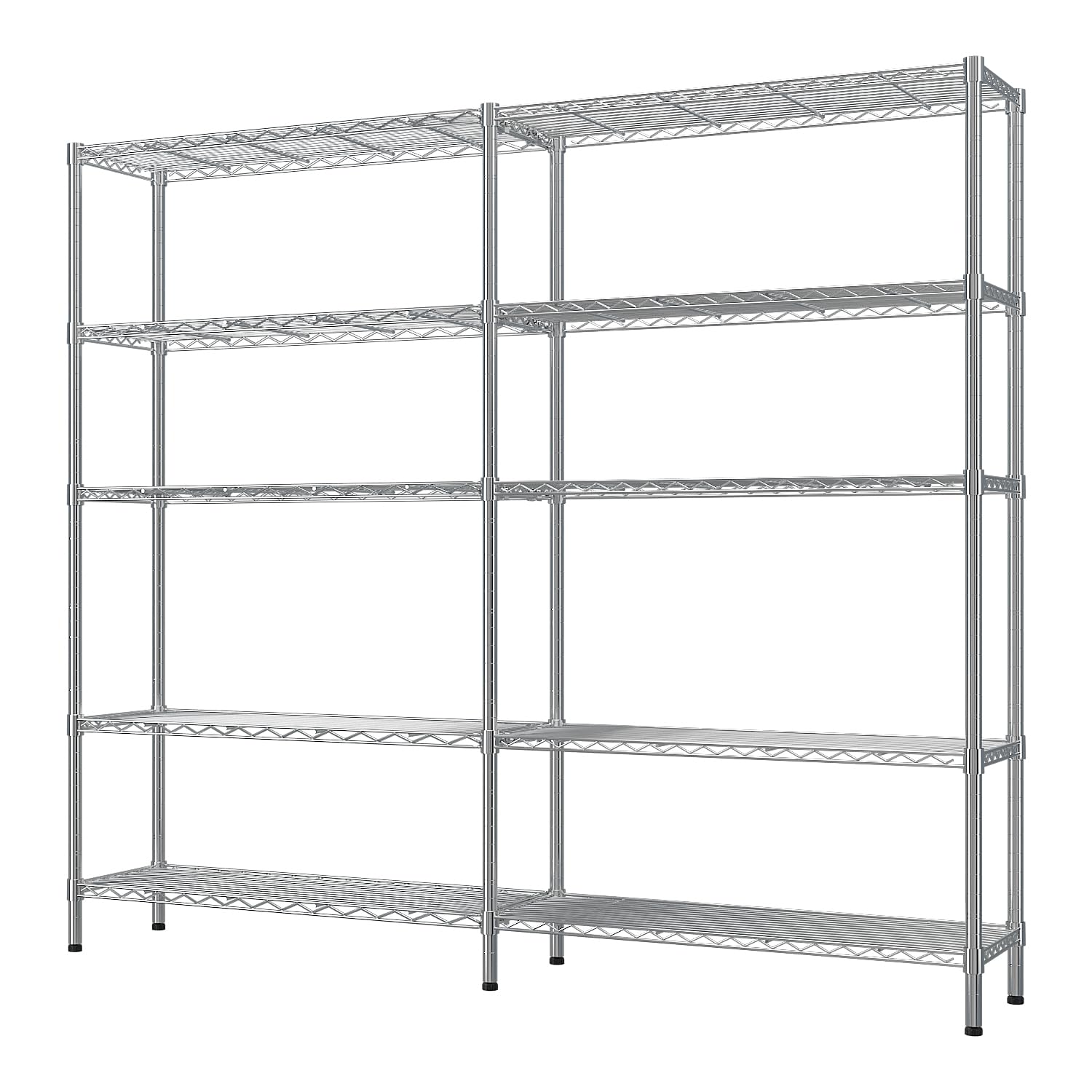 Bonnlo 5-Tier Heavy Duty Metal Shelving Unit–Adjustable Double-Row Storage Rack,Freestanding Display Shelf for Kitchen, Pantry, Garage, Retail & Home Organization,177x40x180cm,Silver