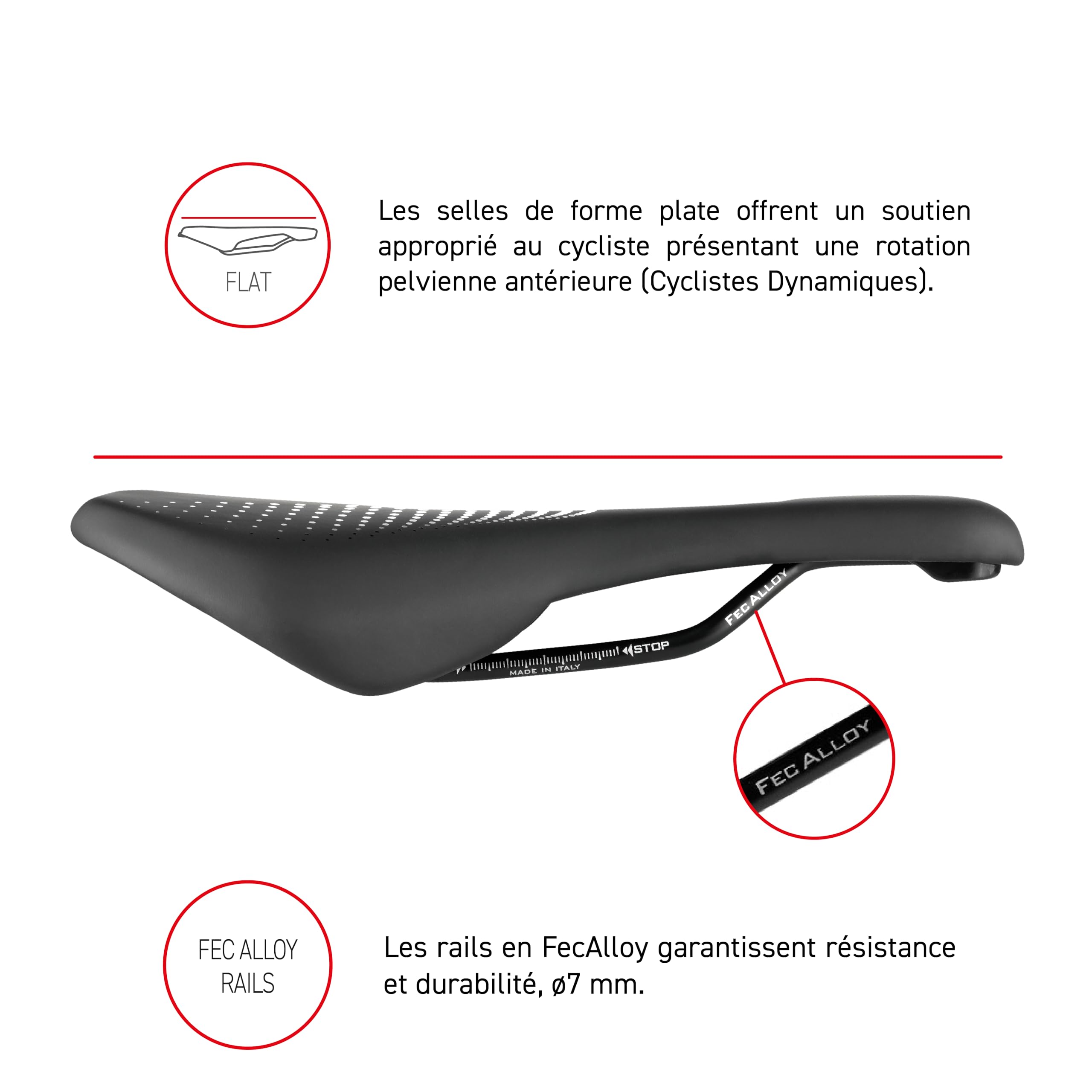 Selle Italia A3 - Selle de vélo de Route Confortable, Rembourrage en Gel, Trou Anatomique Flow, imperméable et Ergonomique