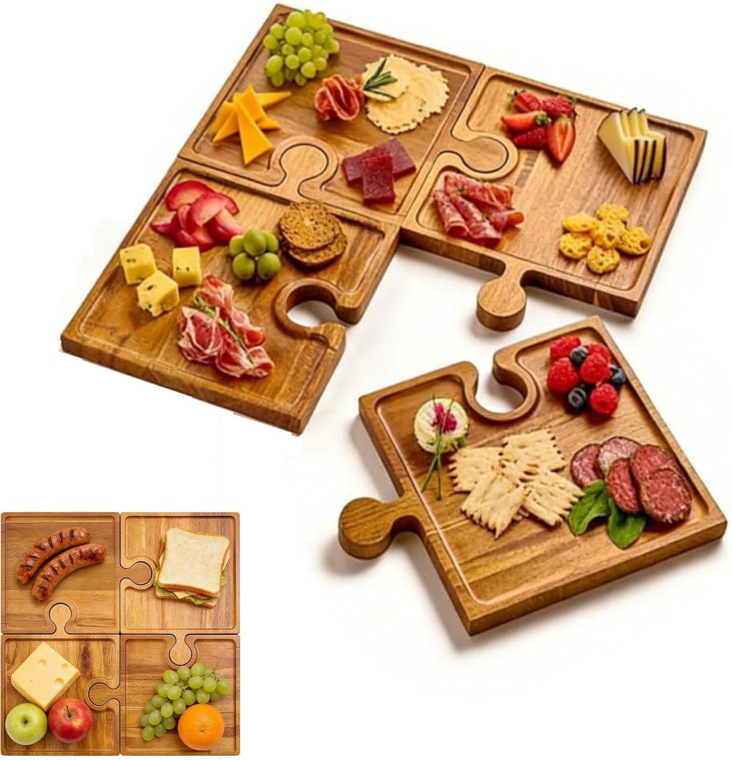 Tabla de embutidos de madera con asa, bandeja entrelazada para servir queso y aperitivos, perfecta para fiestas, decoración del hogar y entretenimiento para los amantes de la comida