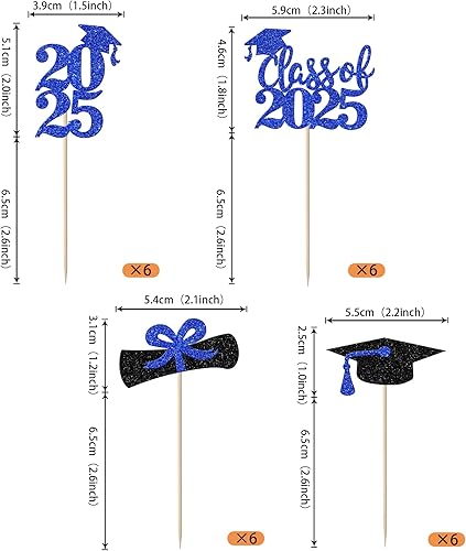 Miniatura 485 de Paquete de 24 adornos dorados para cupcakes de graduación 2025 con purpurina So Proud of You Done Diploma Graduation Cap Cupcake Picks Class of 2025