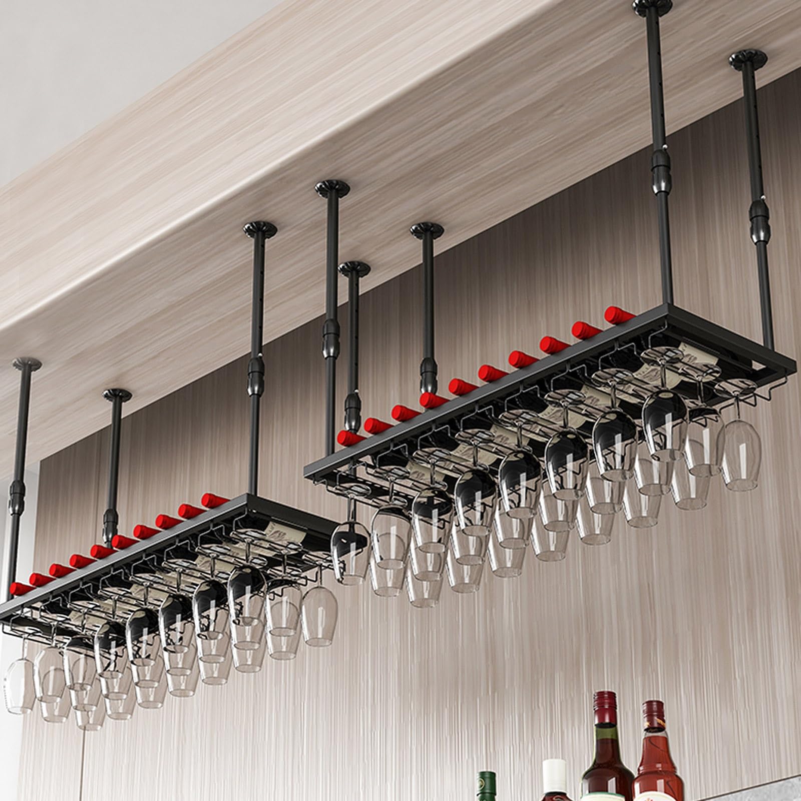 Support de bouteille de vin réglable en métal noir et doré pour bar 60-200 cm