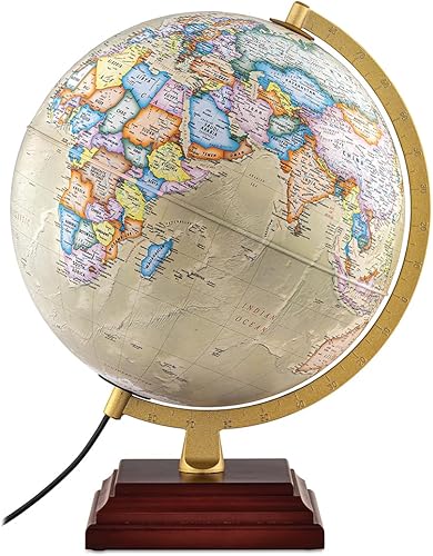 Waypoint Geographic Atlantic Plus - Globo de mundo iluminado de 12 pulgadas estilo océano antiguo, globo de referencia actualizado para decoración