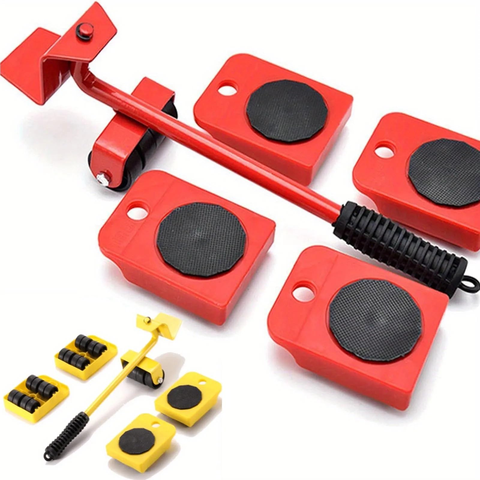 Kit per lo spostamento di mobili – Attrezzi a rulli resistenti con barra di sollevamento ruota, attrezzatura professionale per spostare facilmente oggetti pesanti, rosso