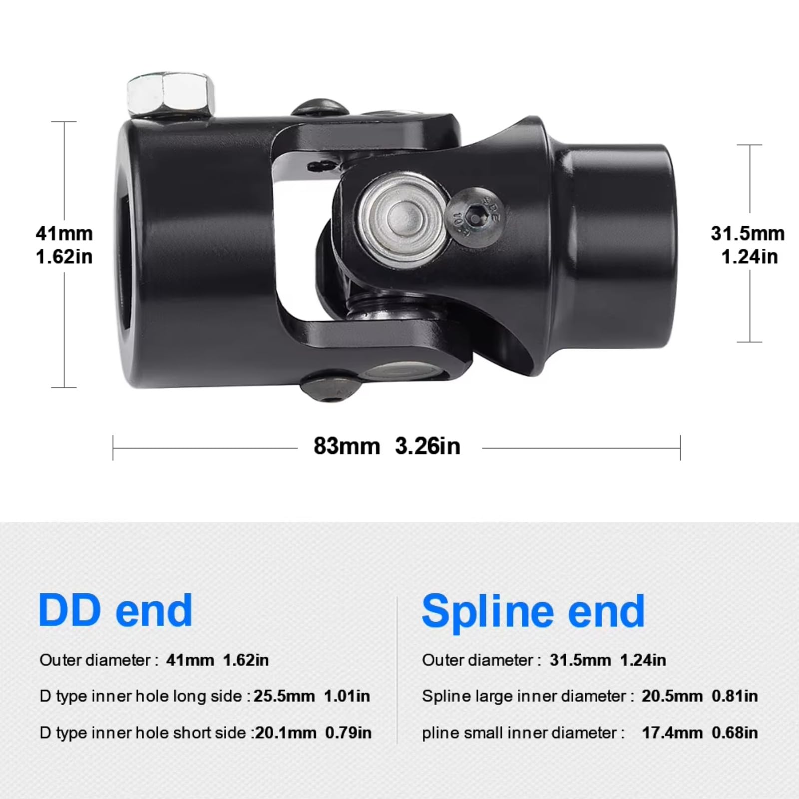 ALBERO TRASMISSIONE CARDANICO 3/4" DD X 3/4"-36 Albero Giunto A U Singolo Dello Sterzo Universale Lunghezza Totale 83 Mm (3-1/4") Accessori Auto