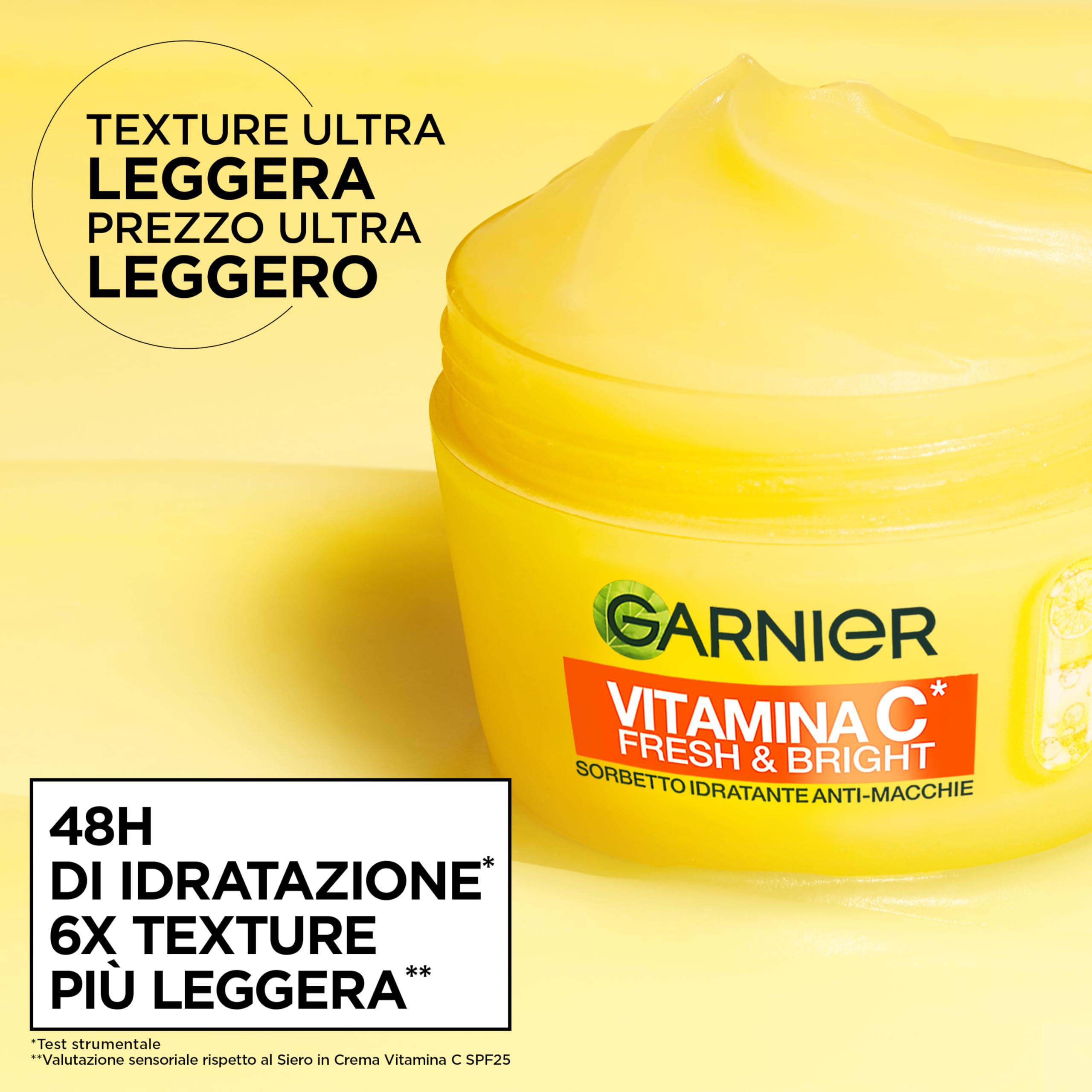 Garnier Vitamina C Fresh and Bright, Crema Sorbetto Idratante Anti-Macchie, Texture Fresca e Ultra Leggera, Con Niacinamide e Vitamina C, Formula Vegana, 85 ml