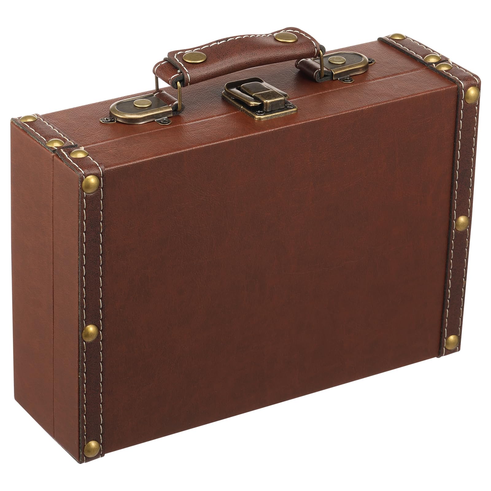 Zhjiutak Vintage Leather Suitcase, 23×16×7cm Retro Leather Trunk Luggage,Decorative Prop Luggage Portable Wooden Storage Carrying Case PU Leathers Storage Box for Storing Clothes Jewelry(small)