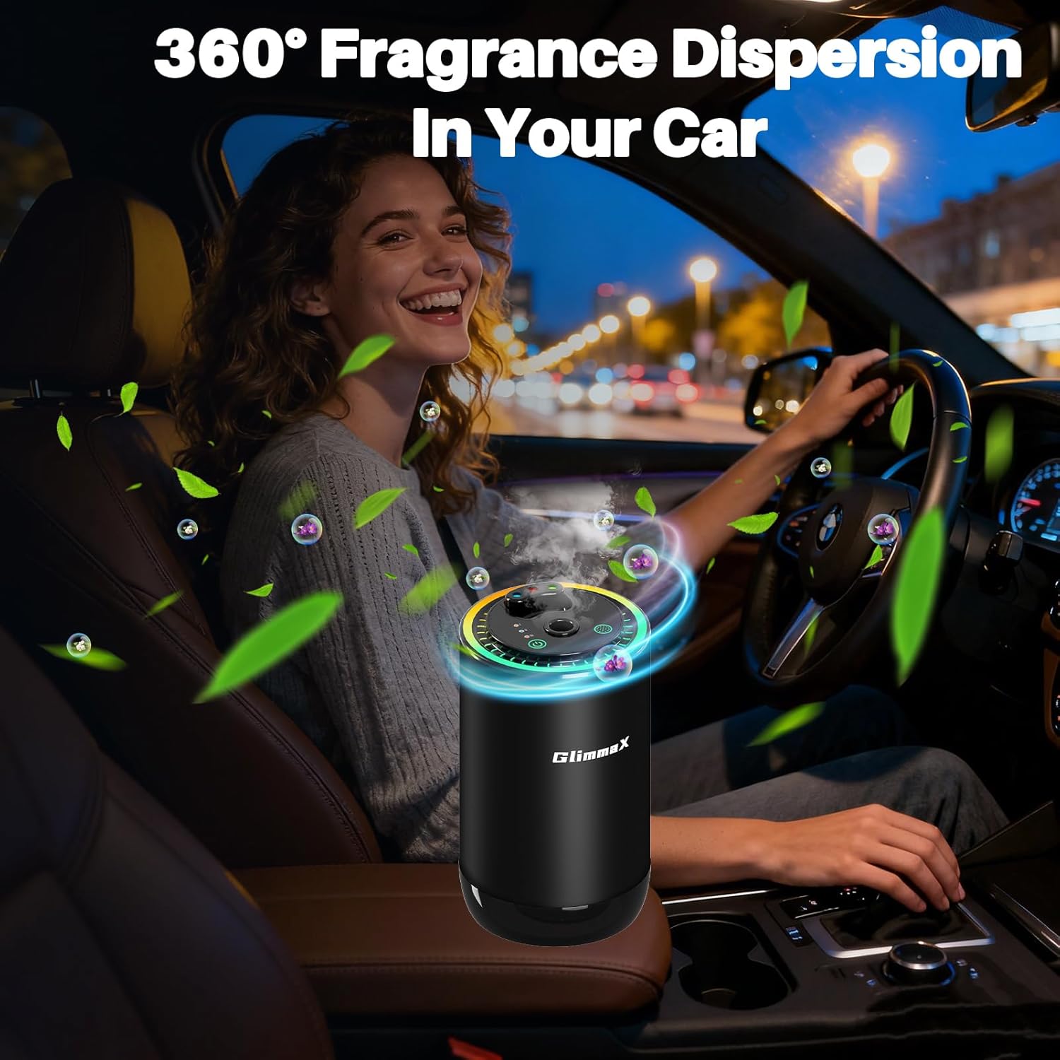 Smart Car Air Freshener Diffuser with Starry Sky Projection and 50ml Perfume, Auto On/Off Intelligent, 3 Adjustable Spray Modes Rechargeable Car Aroma Diffuser, Cologne Partybeat Glow