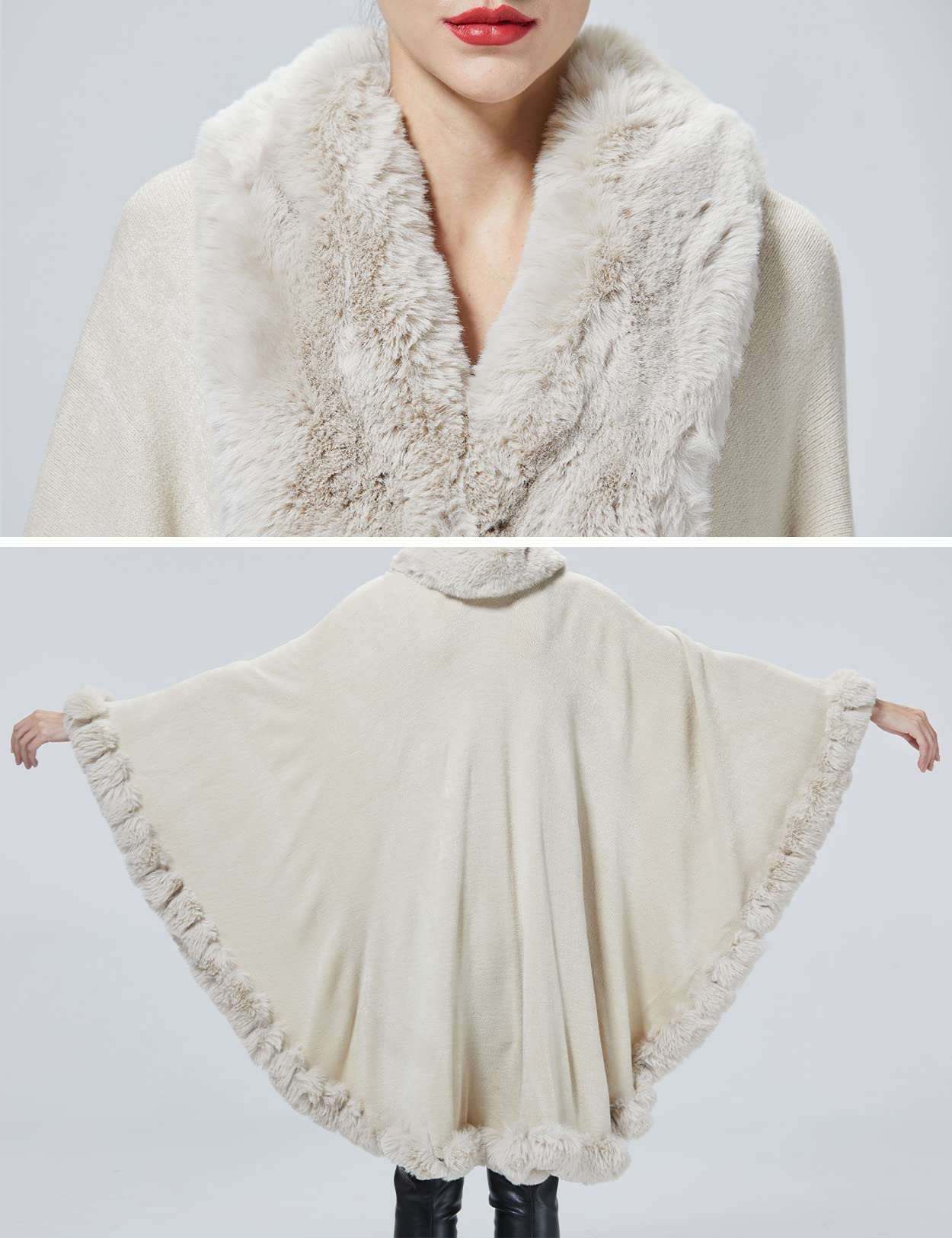 BEAUTELICATE Cape Manteau Femme Tricoté Poncho Cardigan Grande Taille Fausse Fourrure Châle Étole Pour Automne Hiver Mariage Soirée Mariée Noël Fête