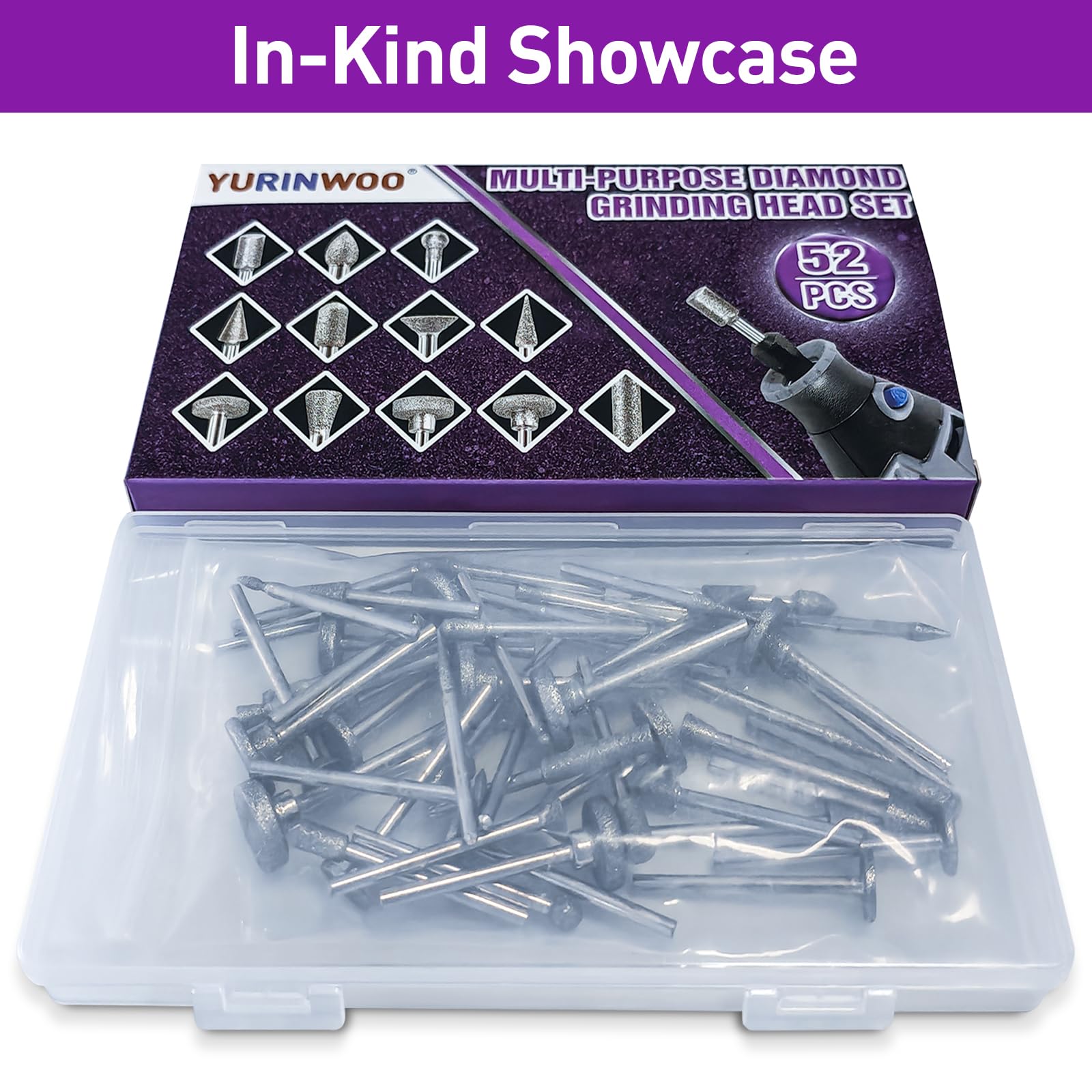 52 Stück Diamant Fräser Set,Diamant Fräser,Kompatibel mit Dremel Schleifaufsätze Rotary Tool Zubehör mit 1/8"(3mm) Schaft Passform für Stein Glas Keramik Schnitzen,Schleifen,Polieren,Gravieren,Bohren