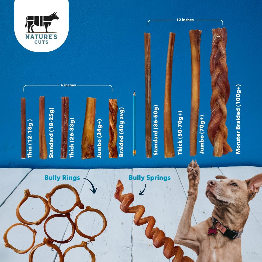 Nature's Cuts 6" Thin Bully Sticks (100 ct) ($1.33 Ea) Bulk Pricing 100% All Natural, Single Ingredient, Beef Pizzles
