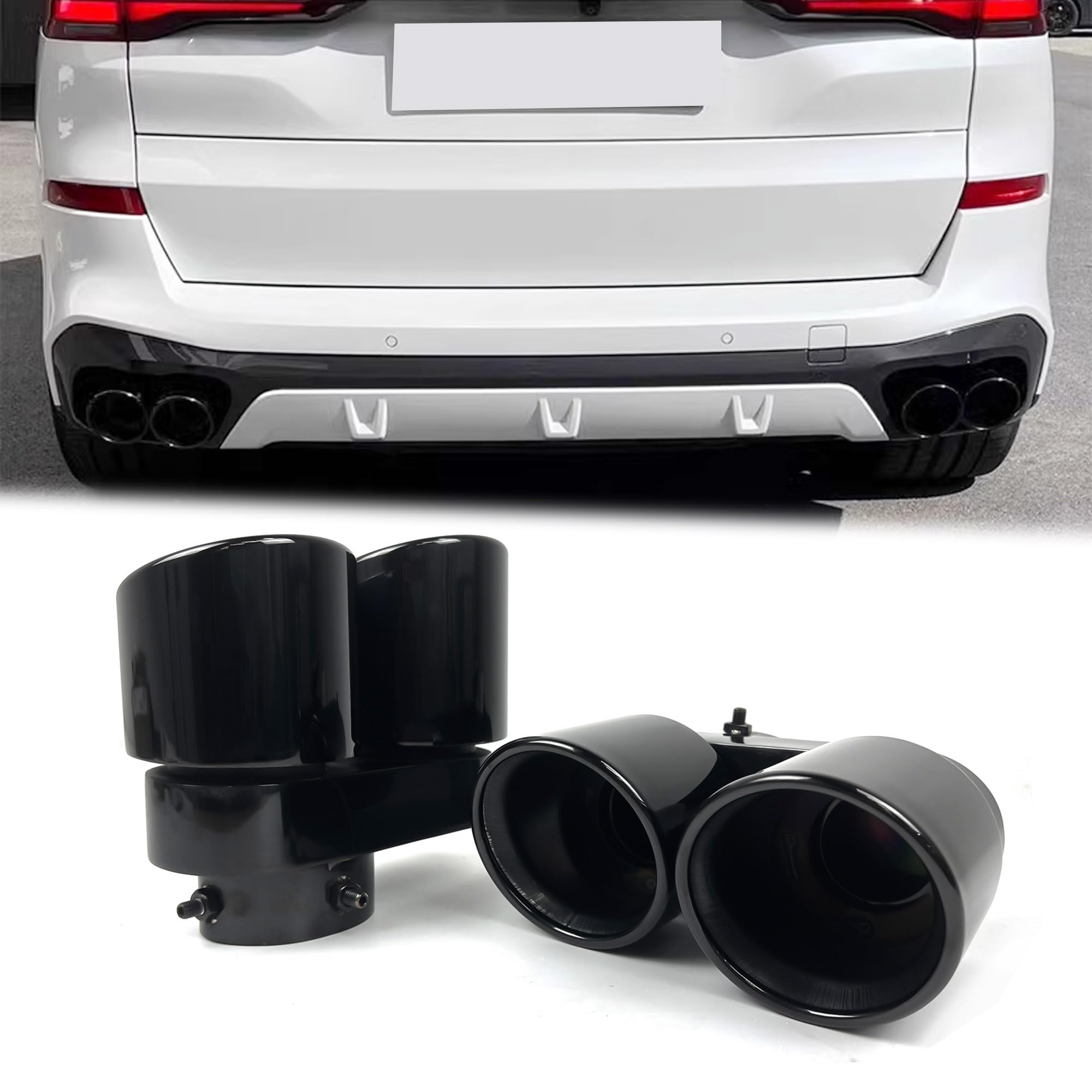 1 paar Schwarz Auspuffblenden Auspuff Endrohr Blende Doppelrohr für BMW X5 G05 X6 G06 X7 G07 2019-2024 nur mit M Sport Paket