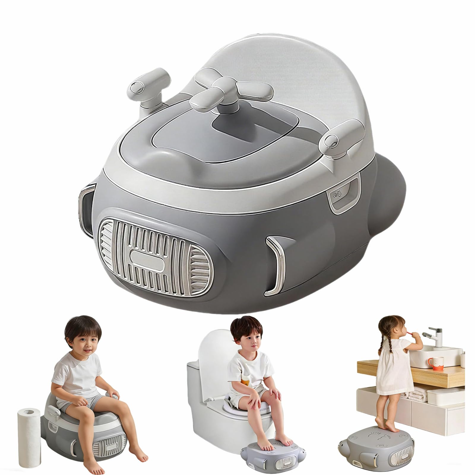 Asiento de inodoro para entrenamiento de orinal, asiento de inodoro 3 en 1 para niños pequeños con tapa de mango de protección contra salpicaduras para niños y niñas de 1 a 5 años