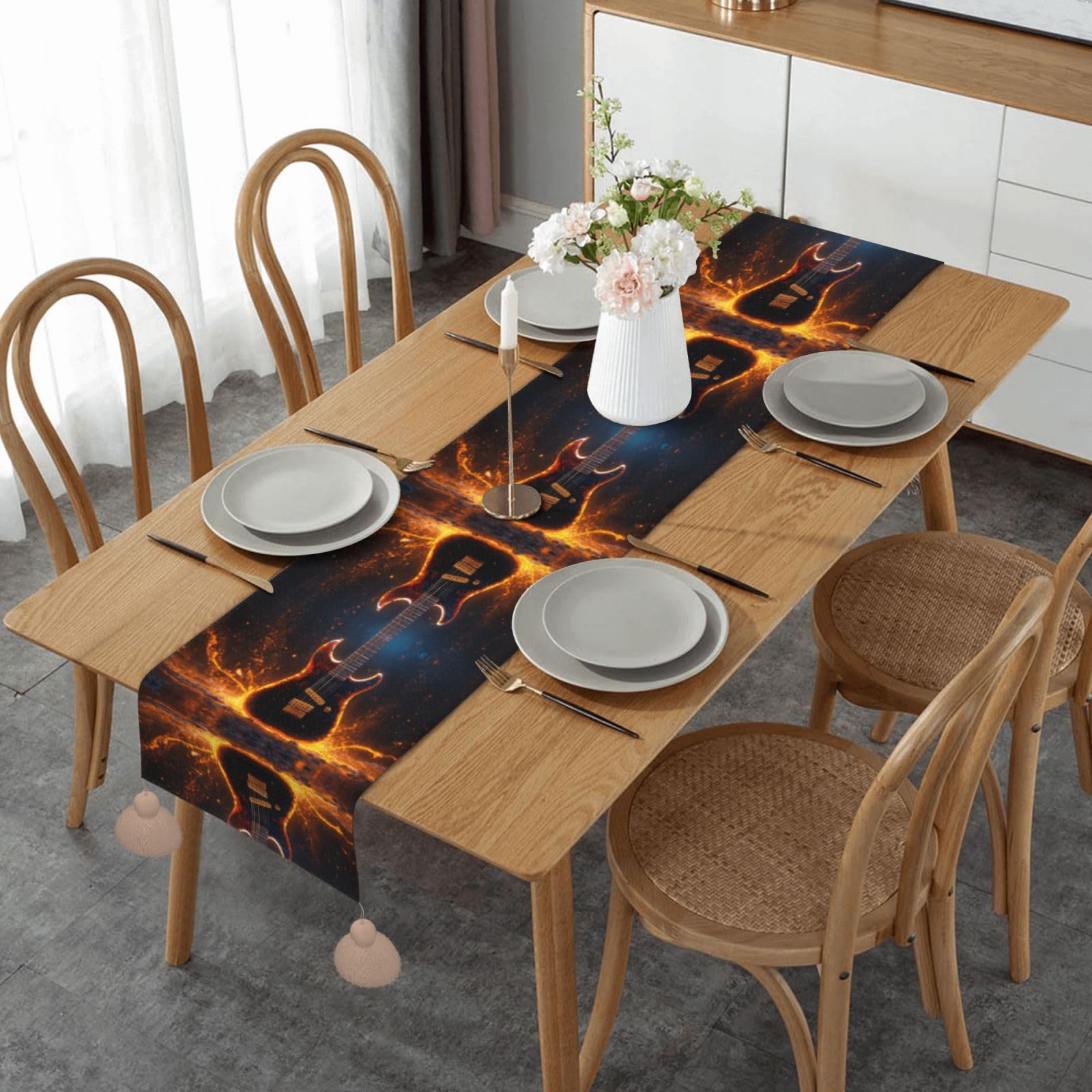 Chemin de table guitare imprimé pour mariage et fête à la ferme