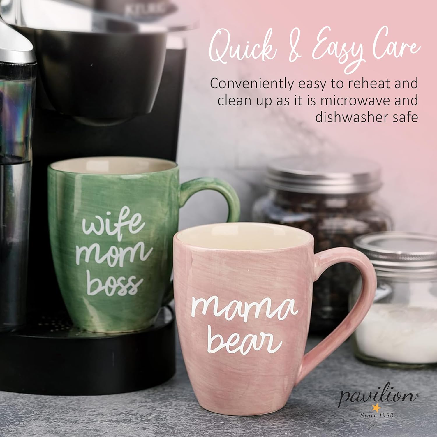 Pavilion Large Ceramic Coffee Mug with "Mama Bear" Text Design, Microwave & Dishwasher Compatible, Tall Coffee or Tea Cups for Moms with Handle, Ideal for Daily Use or Special Occasions - Pink, 20 oz - Image 7