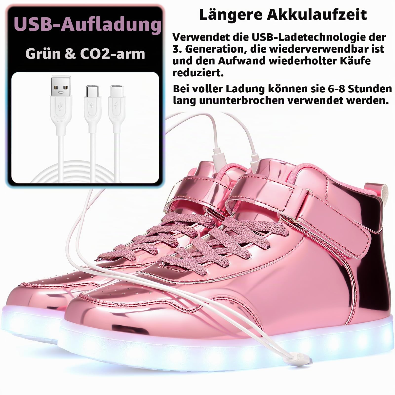 APTESOL Unisex LED Leucht Schuhe High-Top Licht Blinkt Sneaker USB Aufladen Shoes für Damen Herren