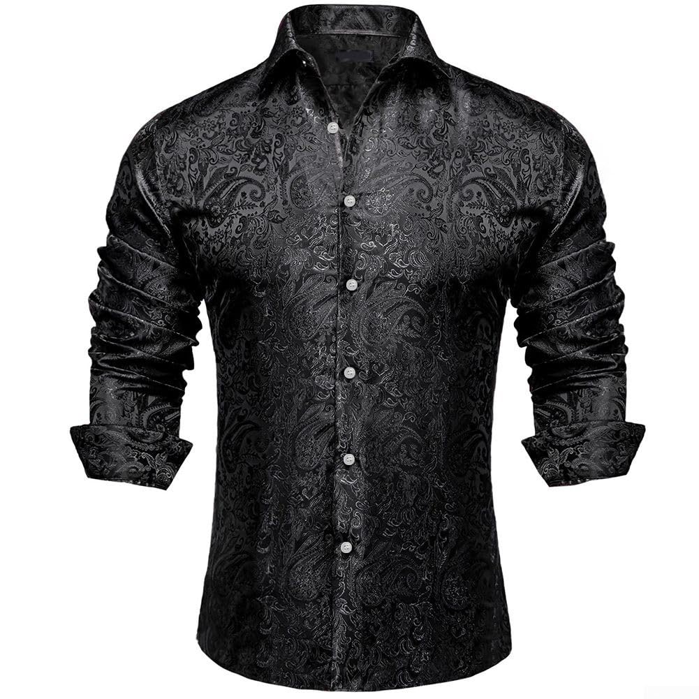 Camicia da uomo in seta a maniche lunghe stile smoking con motivo cachemire per eventi