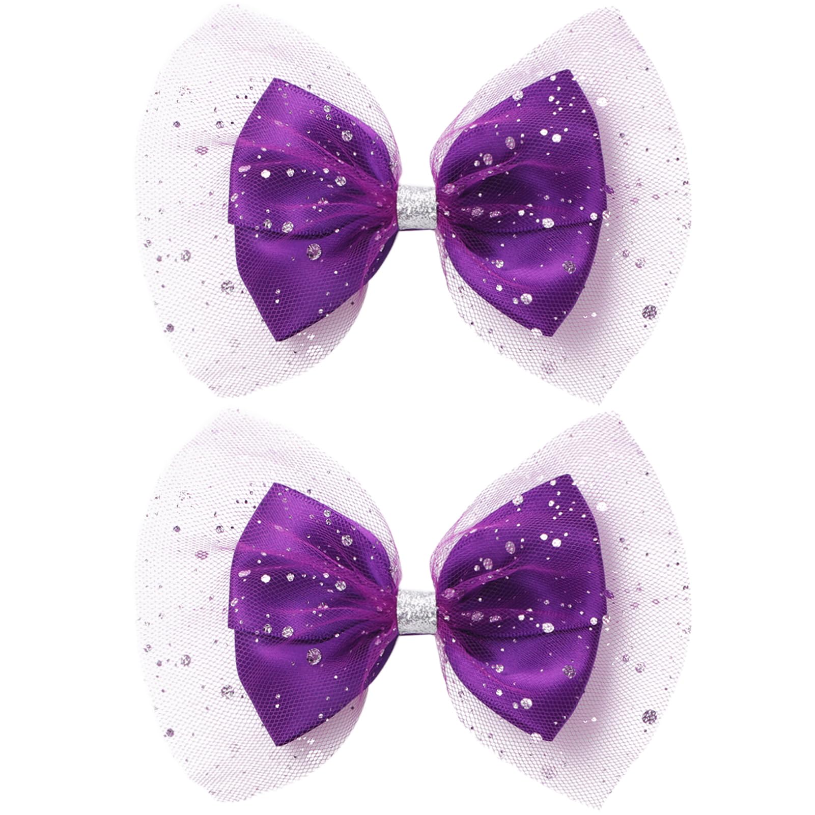ZOLYCO Large Big 6 Inch Glitter Organza Hair Bow Clips Sequin Party Alligator Clips Mesh Hair Accessories for Women Teens Girls Kids 2 Pcs (Purple)