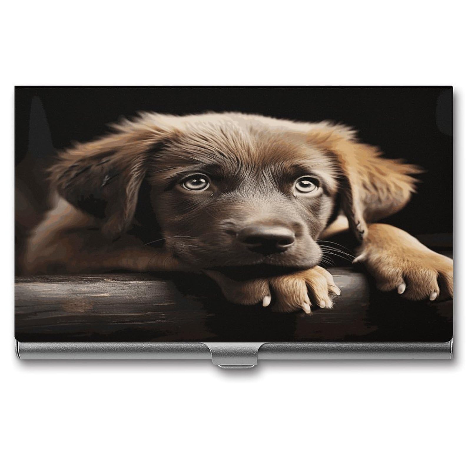 JTREHY Puppies Dog Business Card Holder Slim Purse Name Card Holder Portable Metal Business Card Case Wallet Large Capacity Lightweight Business Card Case for Men Women