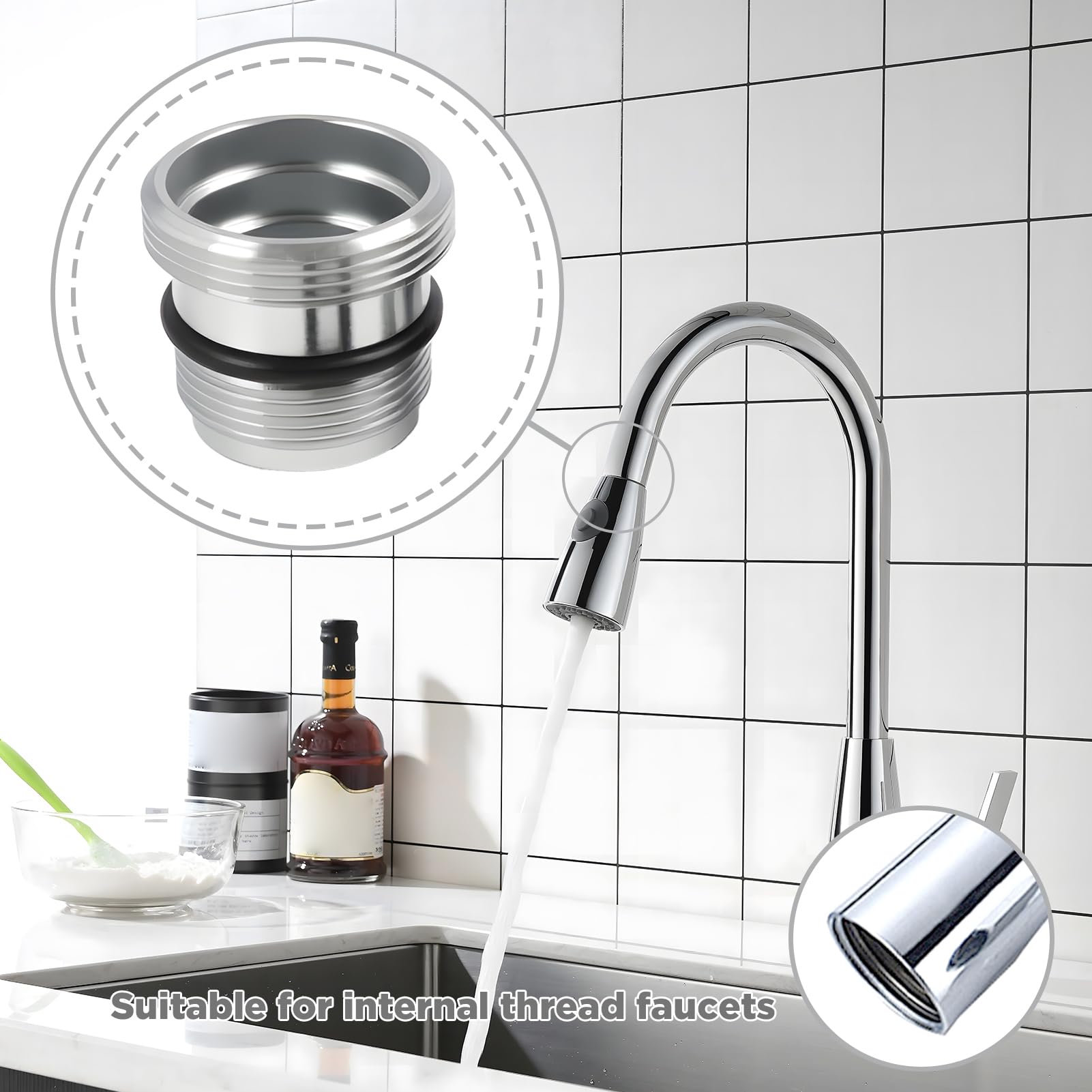 Adattatore per rubinetto da M18 a M22, filettatura esterna con guarnizione in gomma, ottone cromato di alta qualità, adatto per cucina e bagno, compatibile con filtro dell'acqua, aeratore, attacco