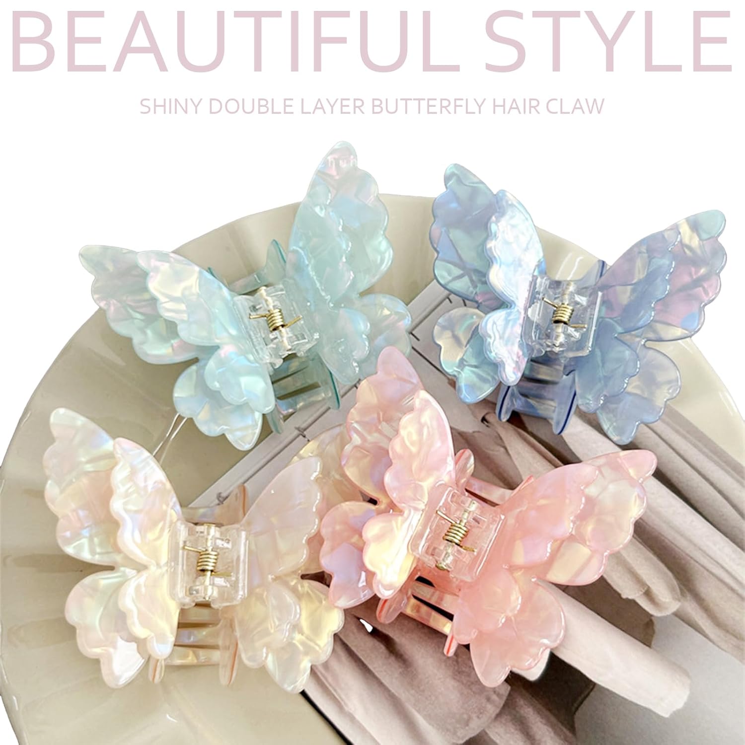 Butterfly Hair Clips 2.6 inch Medium Cute Hair Claw Clips for Women Girls Styling - 3 Pack (Blue + Yellow + Pink) - Image 2