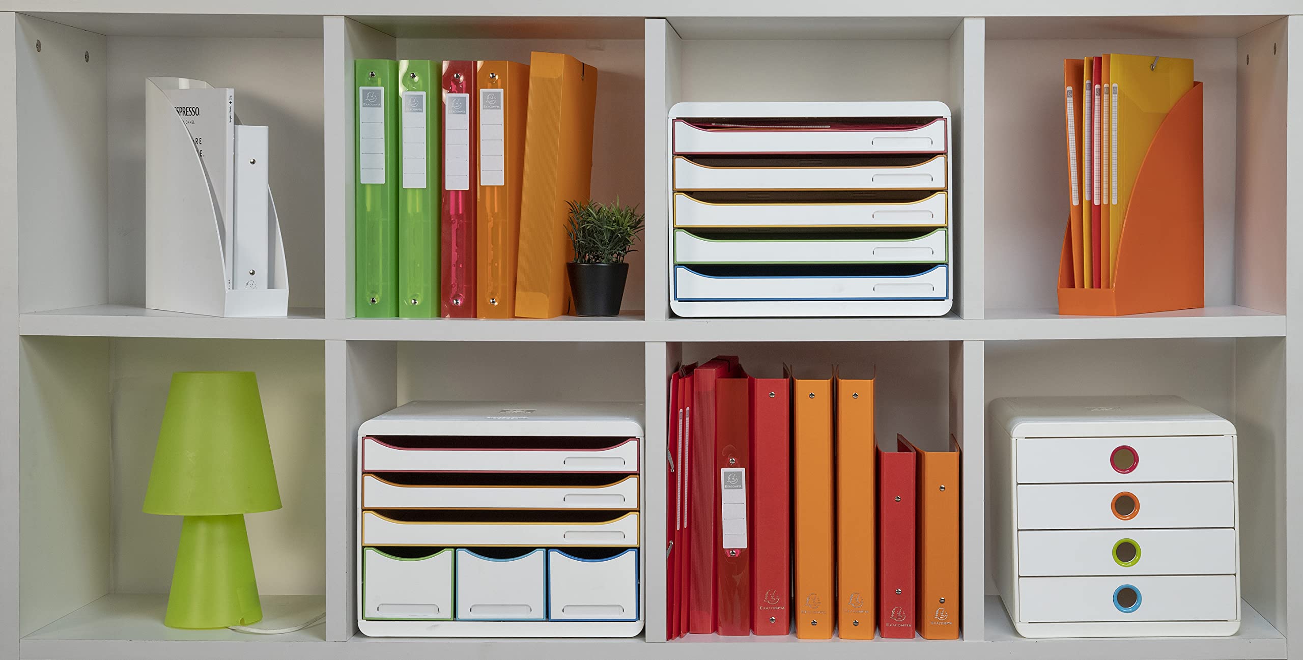 Exacompta 306913D Ablagebox Harlekin Querformat mit 6 Schubladen für DIN A+ Dokumente. Belastbare Schubladenbox mit hoher Kapazität für mehr Platz Store Box Blauer Engel Weiß|Bunt