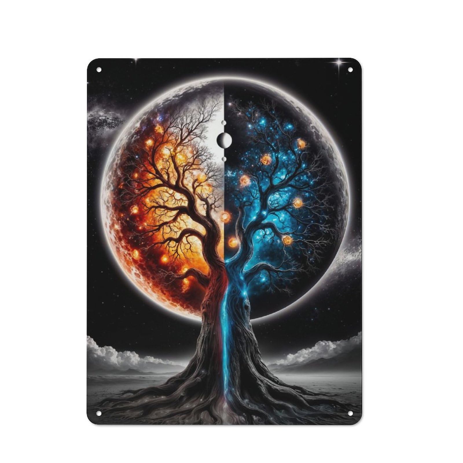 Junmoney Cosmic Tree Of Fire And Ice Tin Wall Plaque 40X30cm With For Café Or Home Bar, For Themed Room Decoration, For Living Room And Hallway Decor