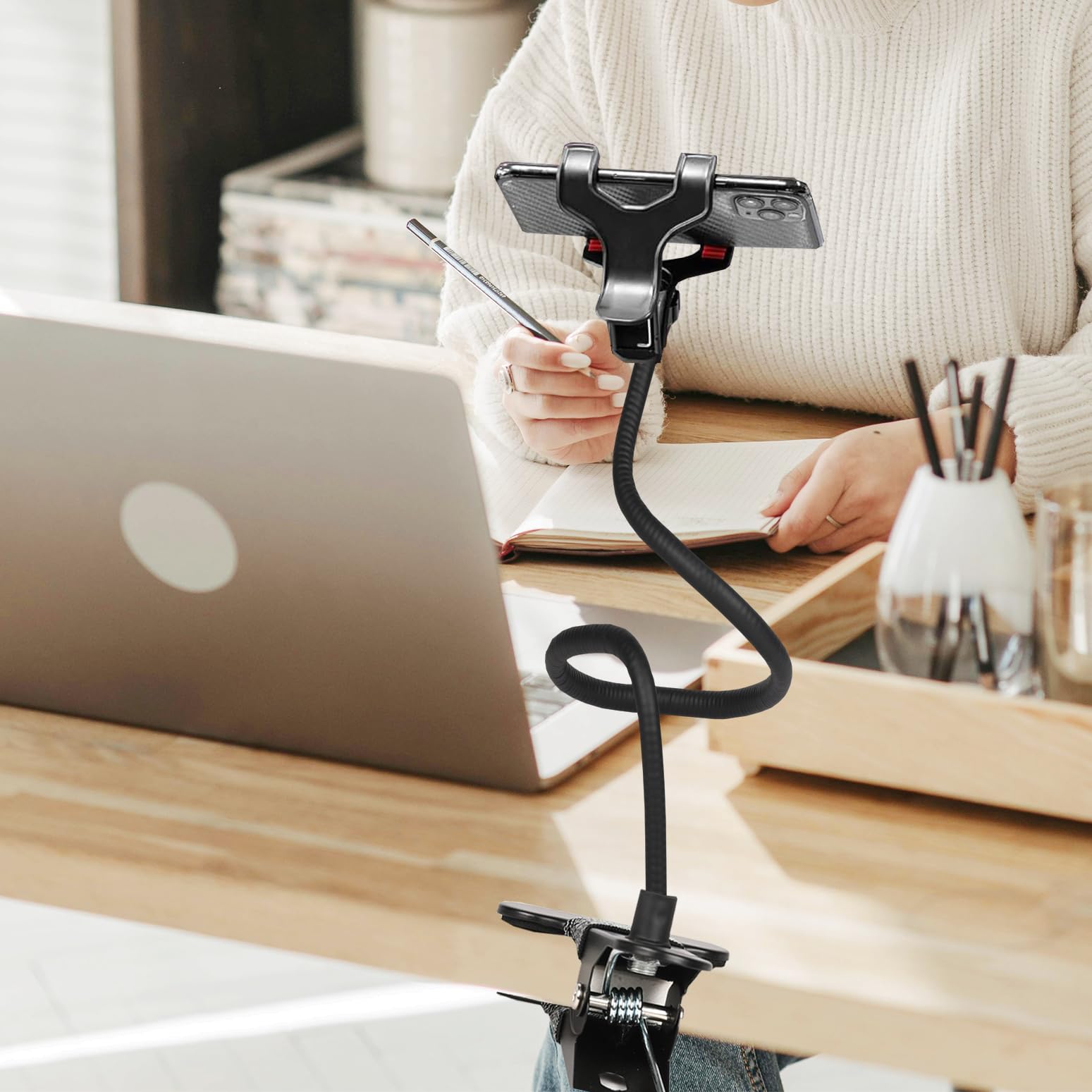 Soporte de cuello de cisne para teléfono celular, soporte universal perezoso flexible de brazo largo para cama, soporte de teléfono móvil de escritorio ajustable de 360 grados para todos los