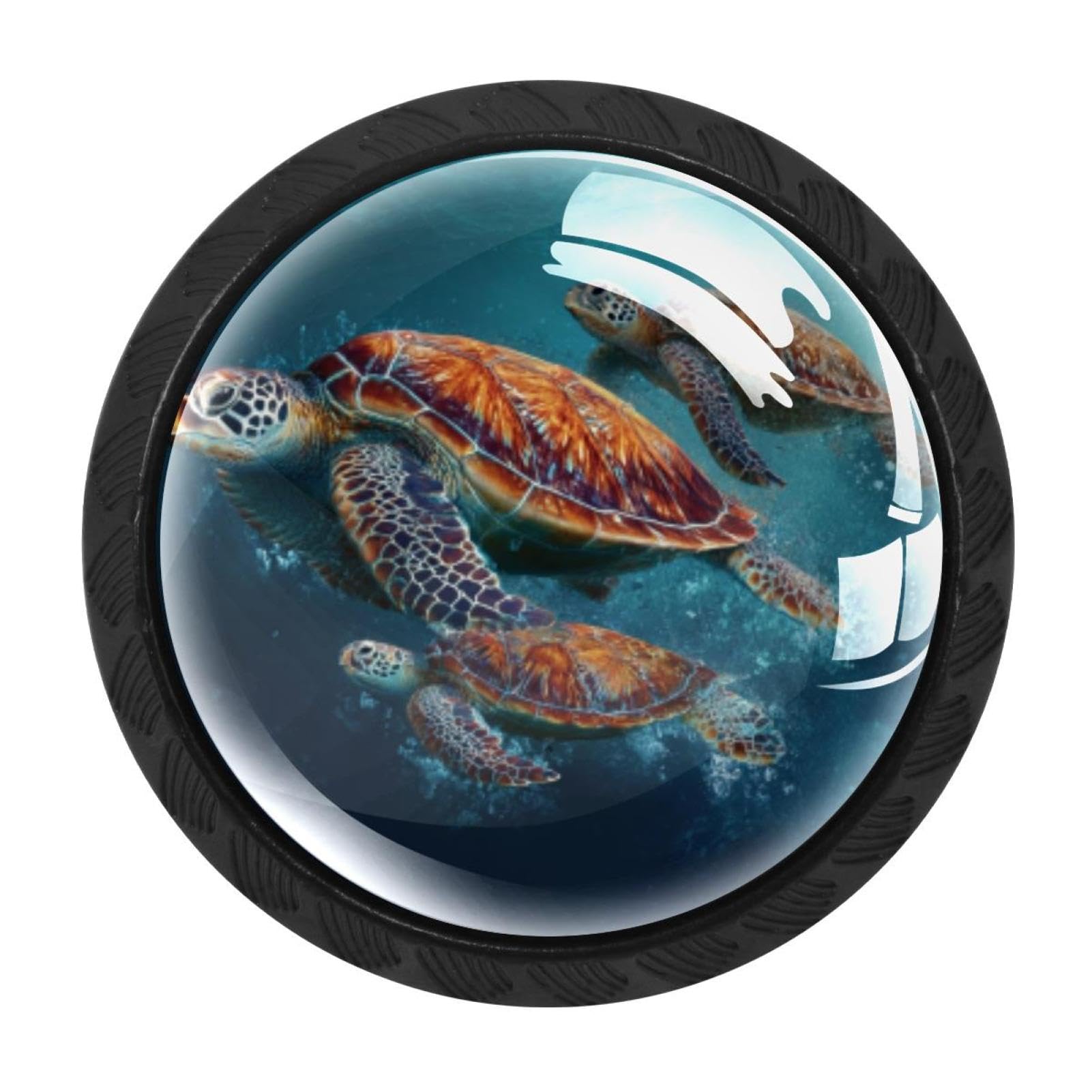 CHENZZZZ 4 Pack Black Sea Turtles (3) Cabinet Pulls with Screws, Kitchen Cabinet Knobs Hardware