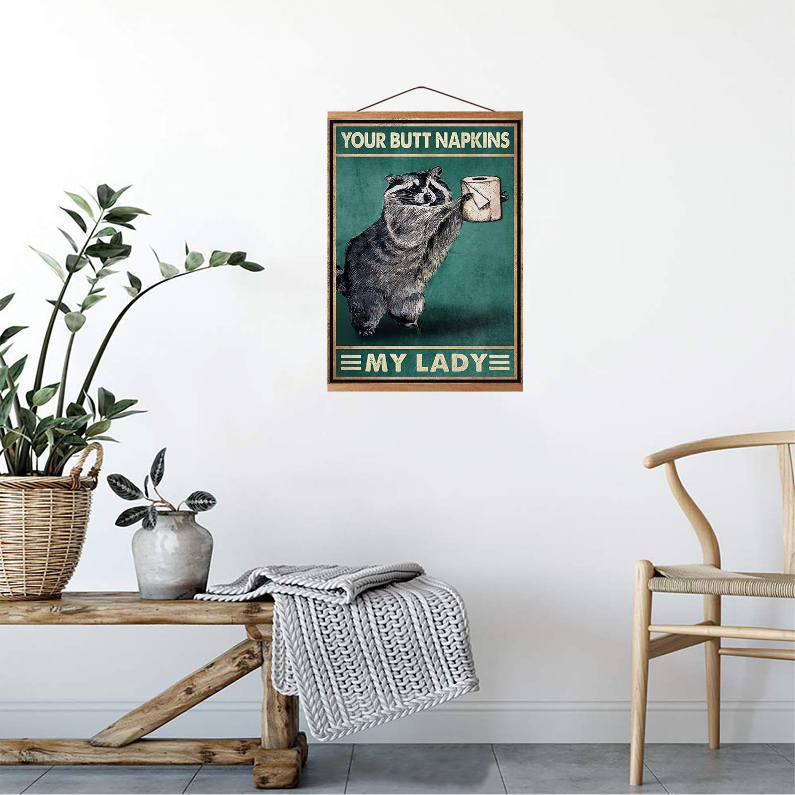 Vintage Raccoon Canvas Wall Art Your Butt Napkin My Lady Funny Toilet Paper Poster For Bathroom Wall Decor Art Prints Retro Poster Canvas Paintings Raccoon Canvas Art for Wall Home Decor Framed