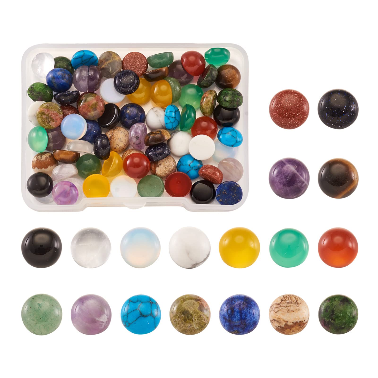 Bestewelry 90Pcs Half Round Gemstone Cabochons 8mm Natural & Synthetic Flat Back Stone Beads No Hole Energy Power Healing Stone Dome Cabochons for Jewellery Making