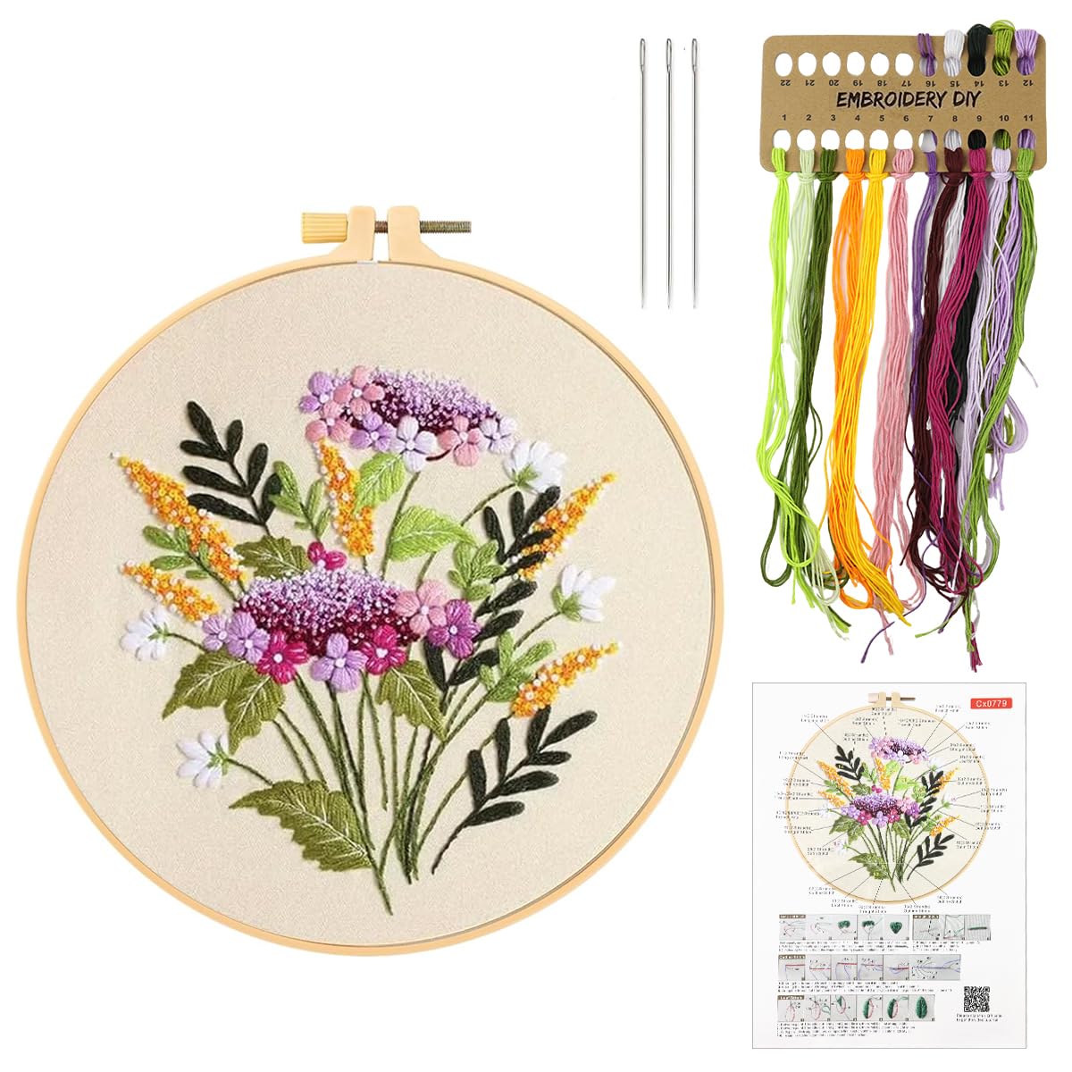 HASTHIP® Cross Stitch Embroidery Kit for Beginners with Pattern and Instructions, DIY Fabric Embroidery Starter Kit Cross Stitch Kit with Color Yarns, Needles, 20cm Dia Embroidery Hoop, Instruction-image-15